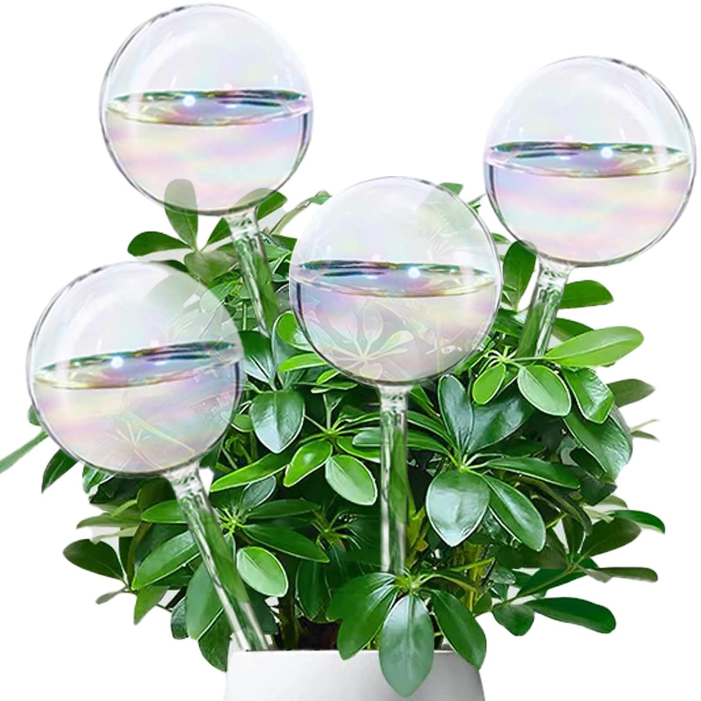 4 Pcs 9 Inch Iridescent Glass Self Watering Globes, Plant Watering Bulbs & Planter Inserts for Indoor & Outdoor Plants