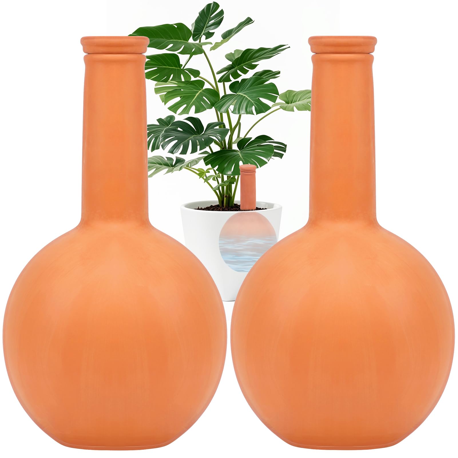 30 Oz Large Terracotta Ollas Watering Pots, Self-Watering Device with Lid, 2-Week Auto Irrigation System for Indoor & Outdoor Plants