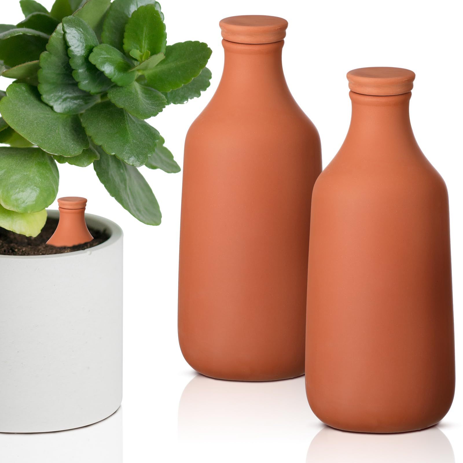 2 Pcs 24oz Terracotta Ollas Self Watering Planter Inserts, Clay Plant Watering Globes, Automatic Water Irrigation Pots for Indoor Outdoor Garden Plants, Easy Refill