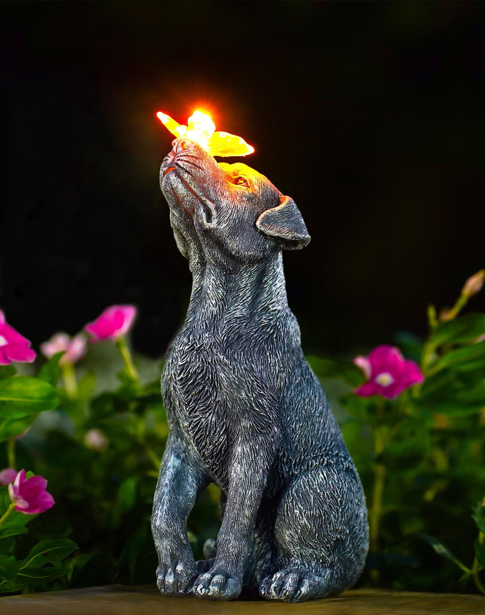 Solar Butterfly Dog Statue, Outdoor Garden Decor Figurine, Perfect Birthday Gift for Mom Dad, Cute Yard & Patio Decoration Ornament