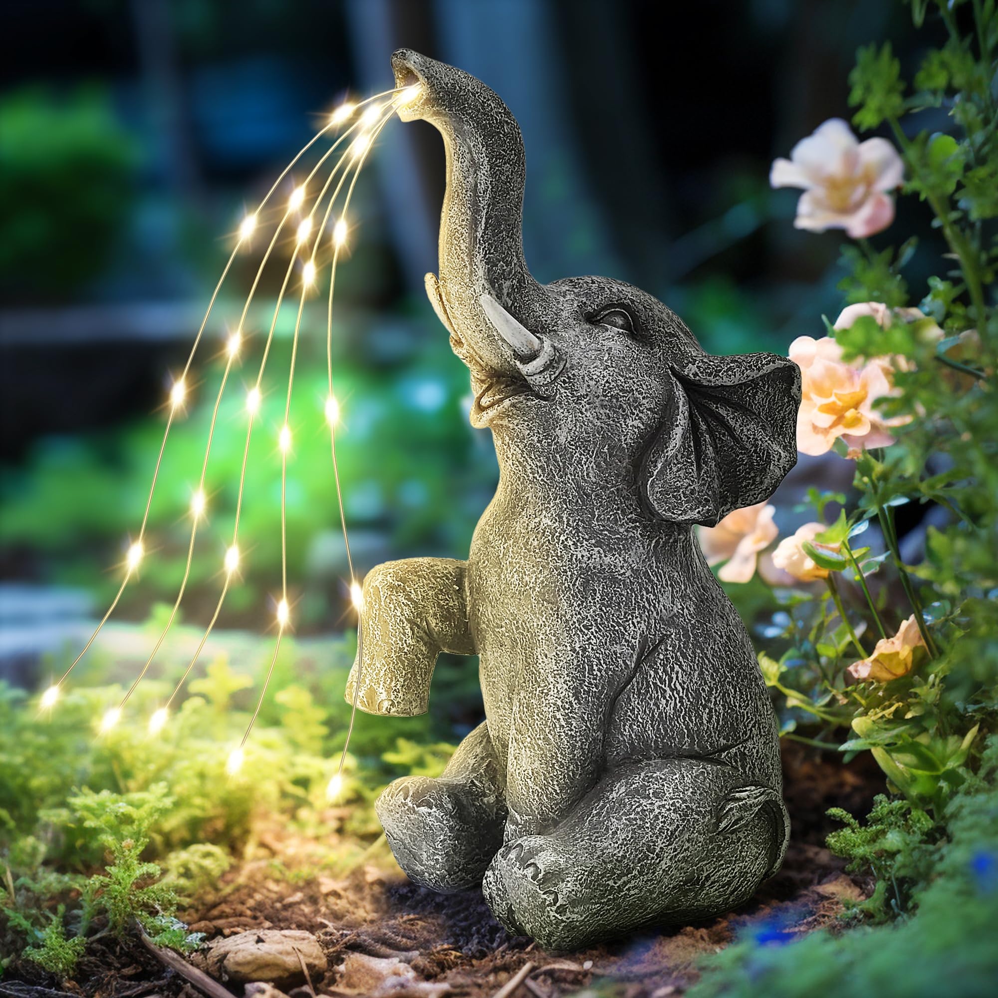 Solar Watering Elephant Garden Statue with LED Lights, Outdoor Patio Yard Decor Ornament, Perfect Birthday Gift for Women, Mom, Grandma