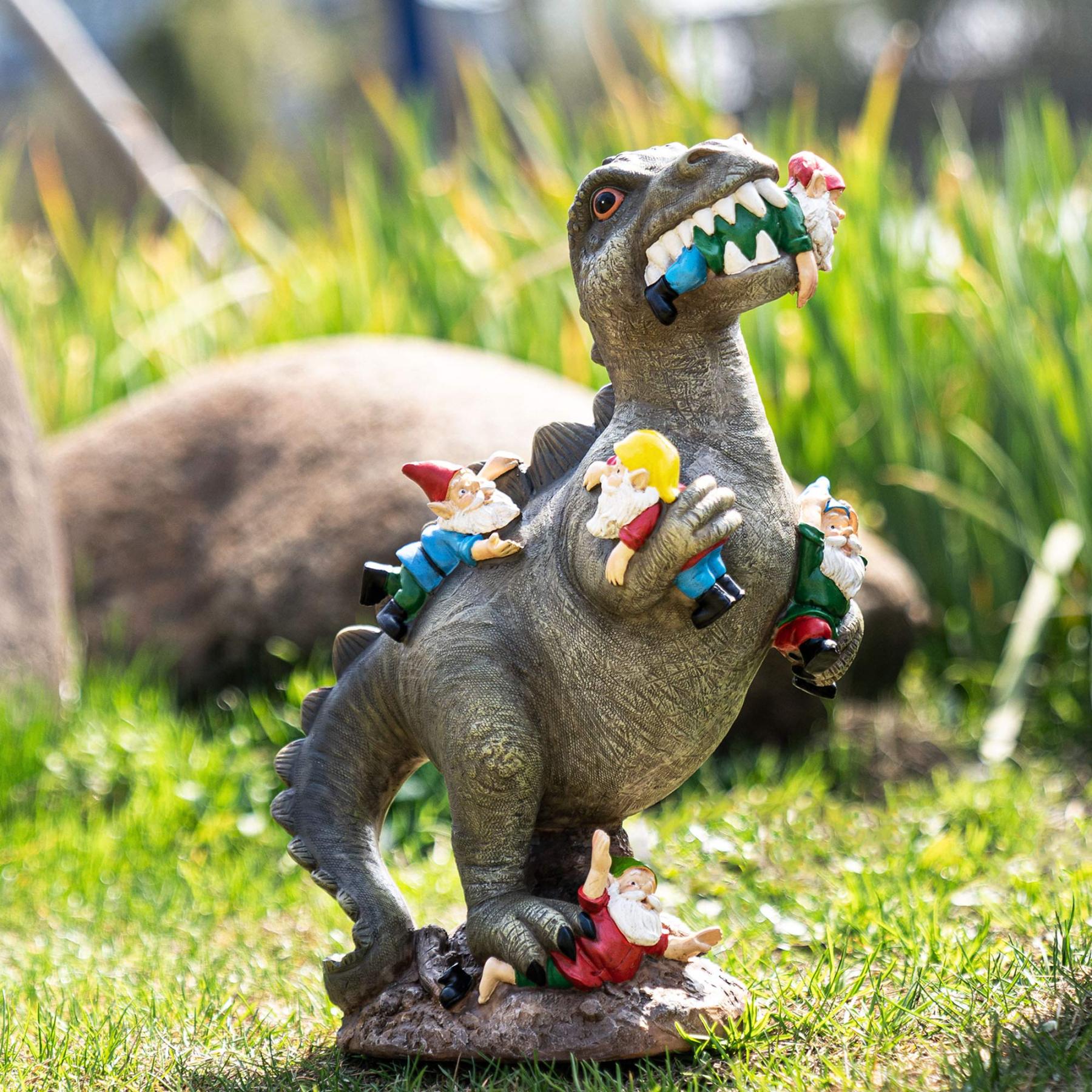 14 Inch Dinosaur Gnome Garden Statue, Outdoor Yard Patio Lawn Decor Ornament, Perfect Gardening & Housewarming Gift for Women