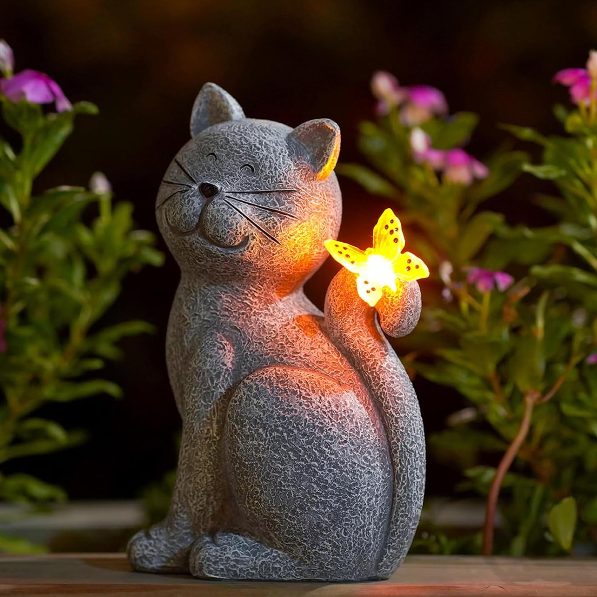 Cat Garden Statue with Butterfly, Outdoor Yard Lawn Patio Decor Ornament, Ideal Gift for Mom, Grandma and Women