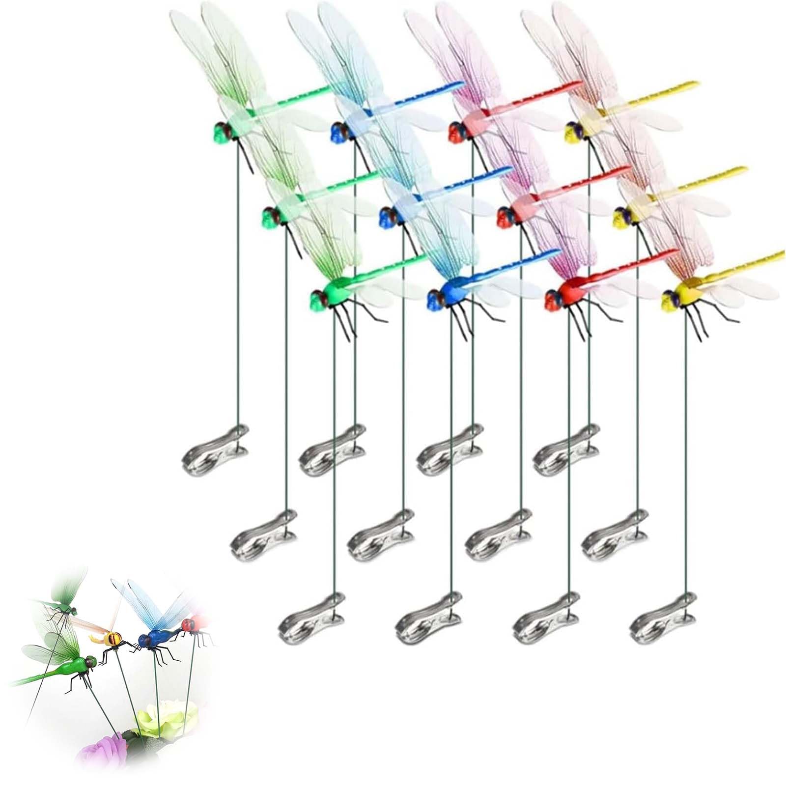 12 Pcs 3D Dragonfly Decorative Clips, Outdoor Horticultural Decor, Pole & Hat Clips for Garden