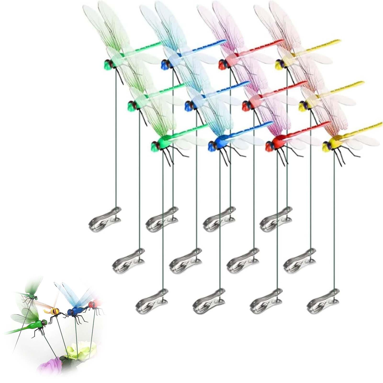 12 Pcs 3D Dragonfly Decorative Clips, Outdoor Horticultural Decor, Pole & Hat Clips for Garden