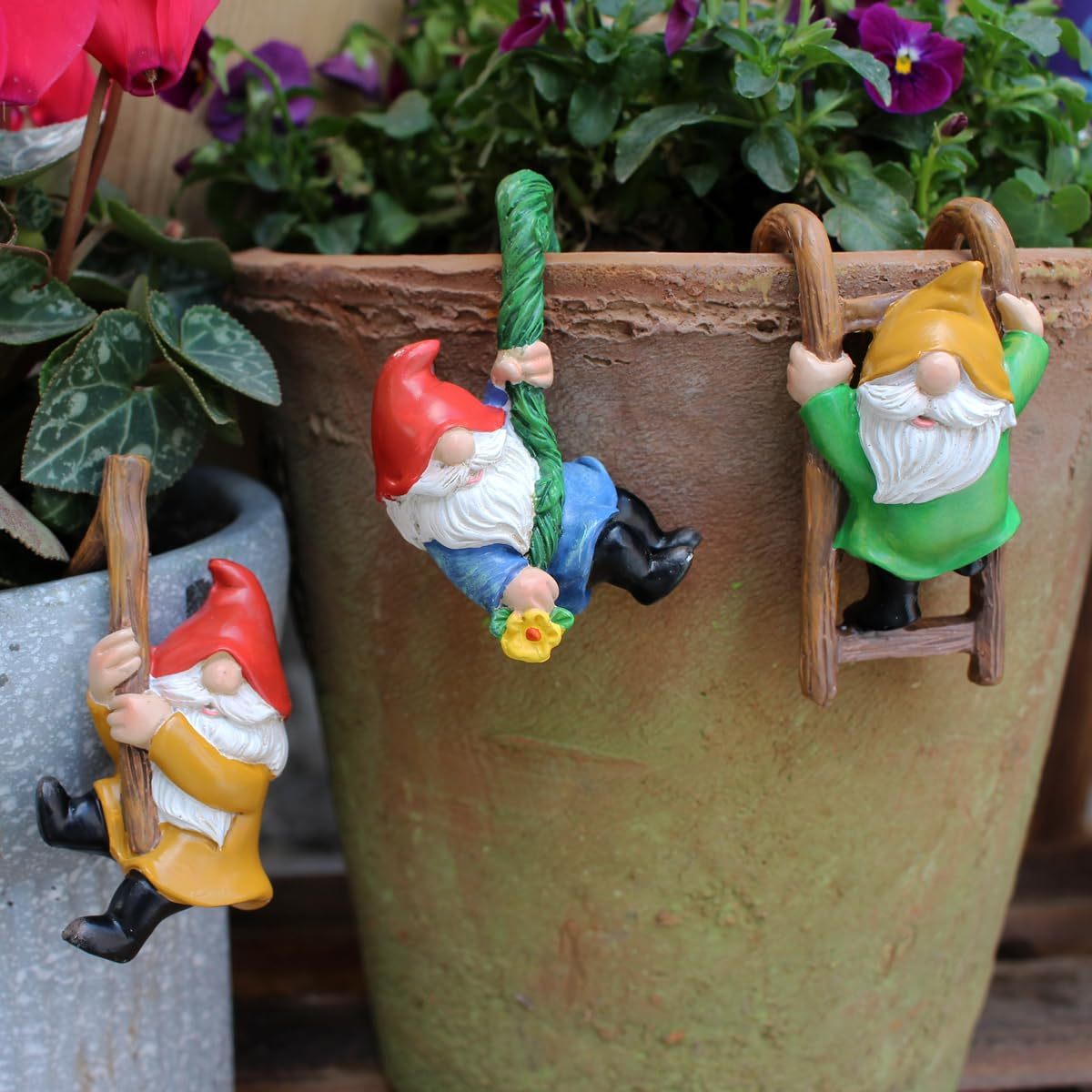 3 PCS Climbing Gnome Tree Face Decor, Resin Outdoor Fairy Garden Ornaments, Yard & Flower Pot Landscape Decor