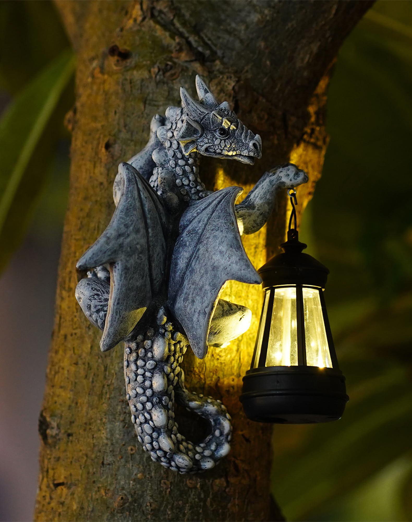9.3 Inch Solar Dragon Tree Hugger Lantern Garden Statue, Resin Dragon Decor for Outdoor Yard, Perfect Garden Gift & Patio Ornament