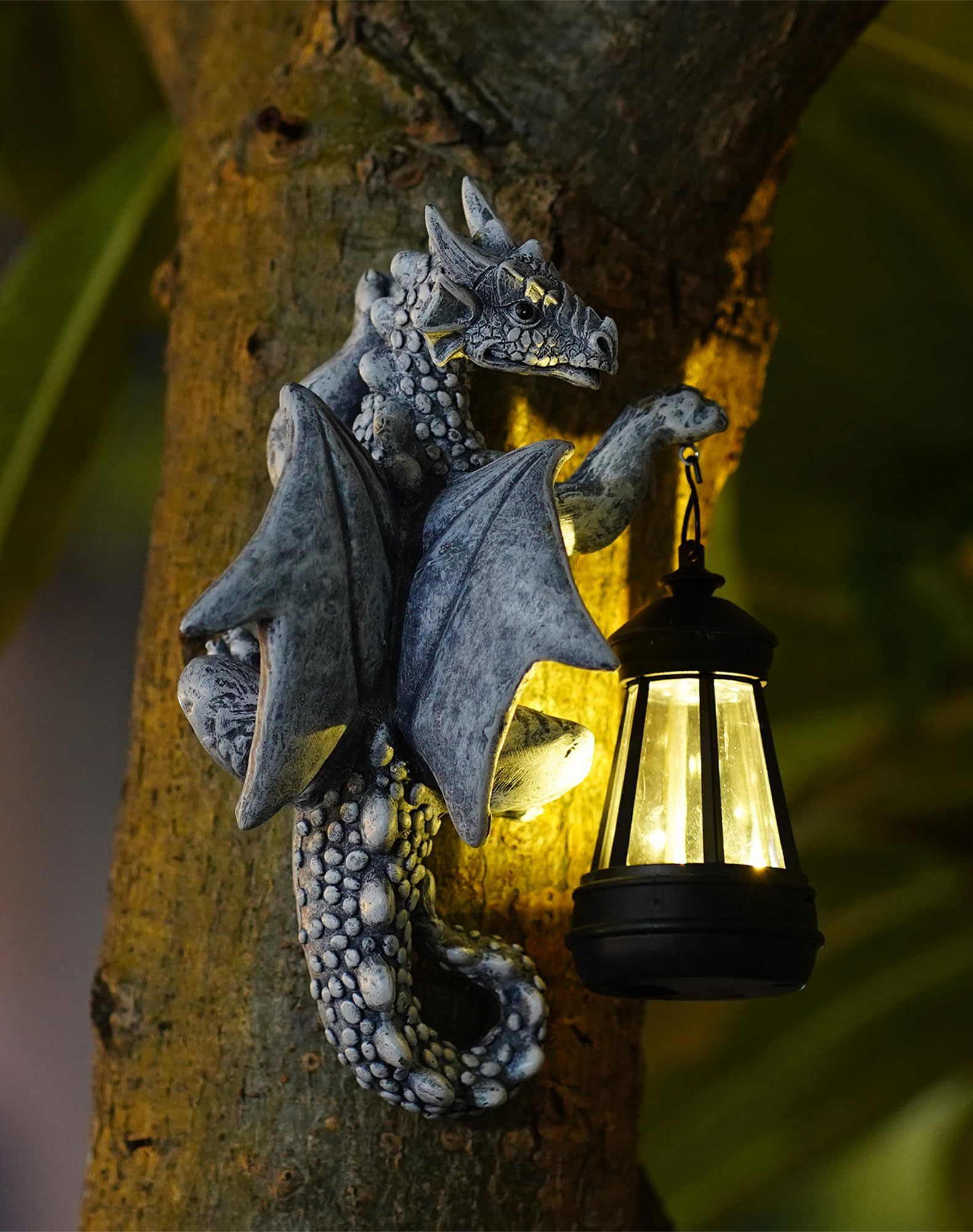 9.3 Inch Solar Dragon Tree Hugger Lantern Garden Statue, Resin Dragon Decor for Outdoor Yard, Perfect Garden Gift & Patio Ornament