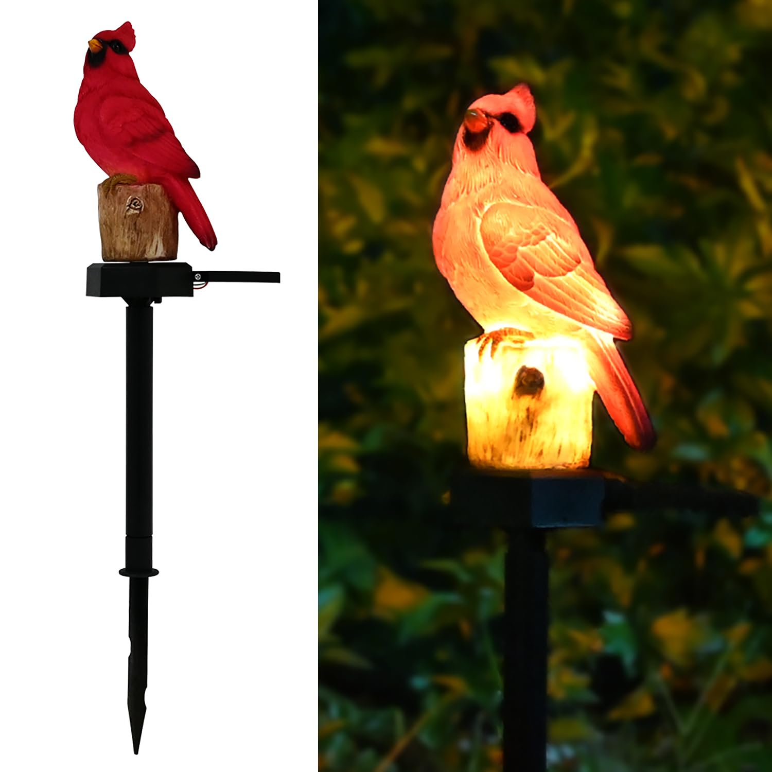 Solar Red Bird Memorial Stake Light, Outdoor Garden Patio Yard Art Statue, Rustic Lawn Ornament, Sympathy Gift for Mom, Grandma & Women