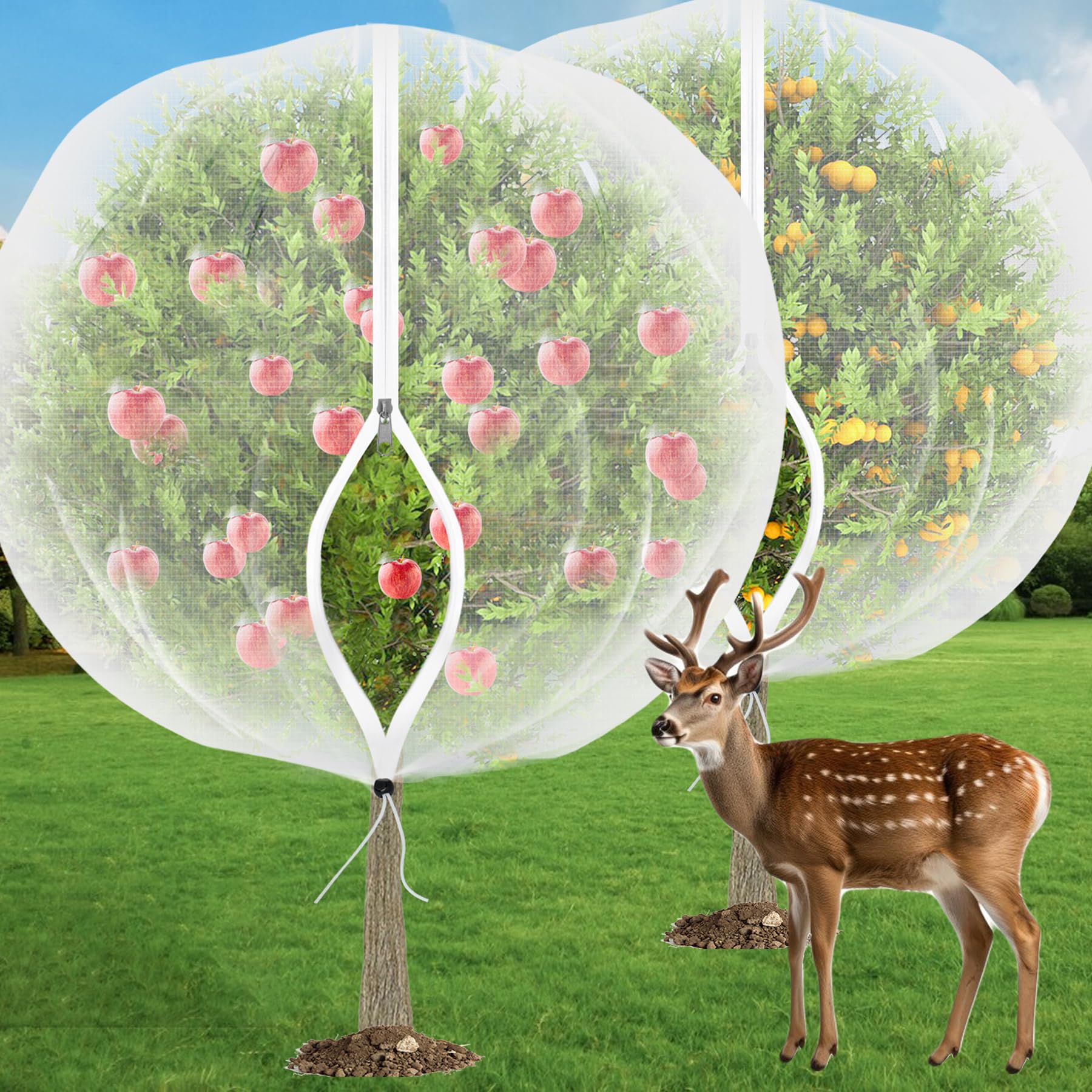 2 Pack 6x5.3FT Fruit Tree Protection Netting with Zipper & Drawstring, Breathable Pest Barrier Cover Against Cicadas, Birds & Insects for Apple, Cherry Trees, Blueberry Bushes and Tomatoes