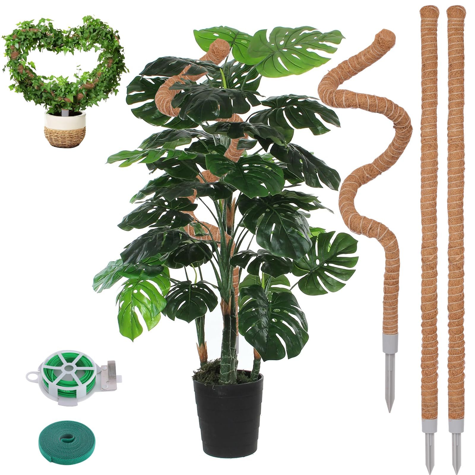 3 Pack 50 Inch Tall Coco Coir Moss Poles, Sturdy Climbing Plant Support Stakes for Monstera, Pothos, Philodendron and Indoor Tropical Plants