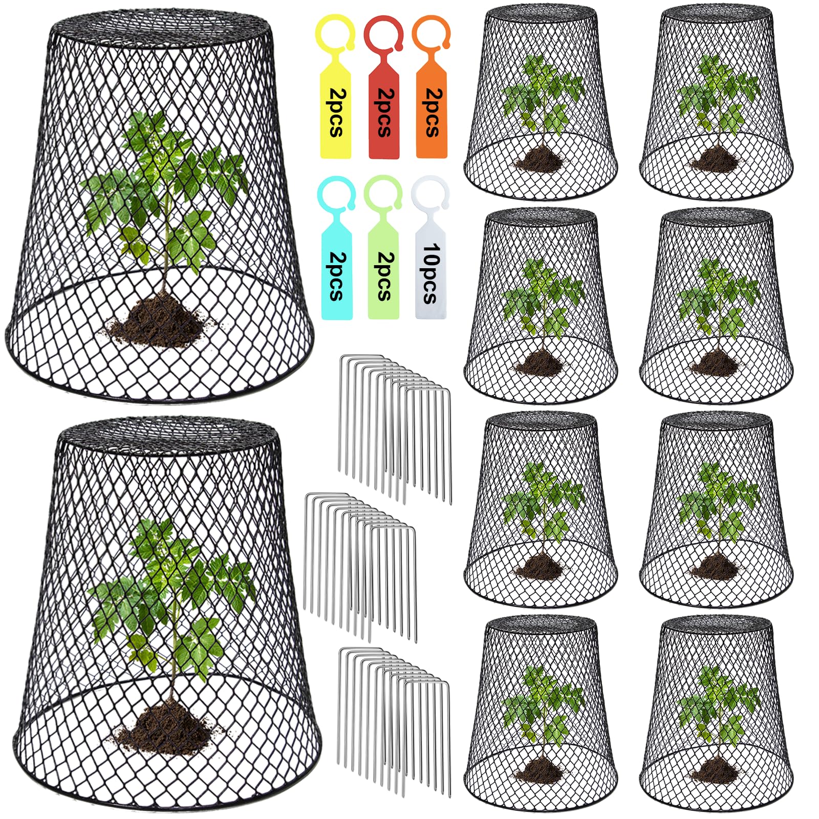 10 Pack 9.13" x 9.13" Heavy Duty Chicken Wire Plant Cloche, Garden Metal Mesh Plant Protector Cover, Animal Barrier to Keep Rabbits, Squirrels, Chickens, Birds Away from Garden Plants