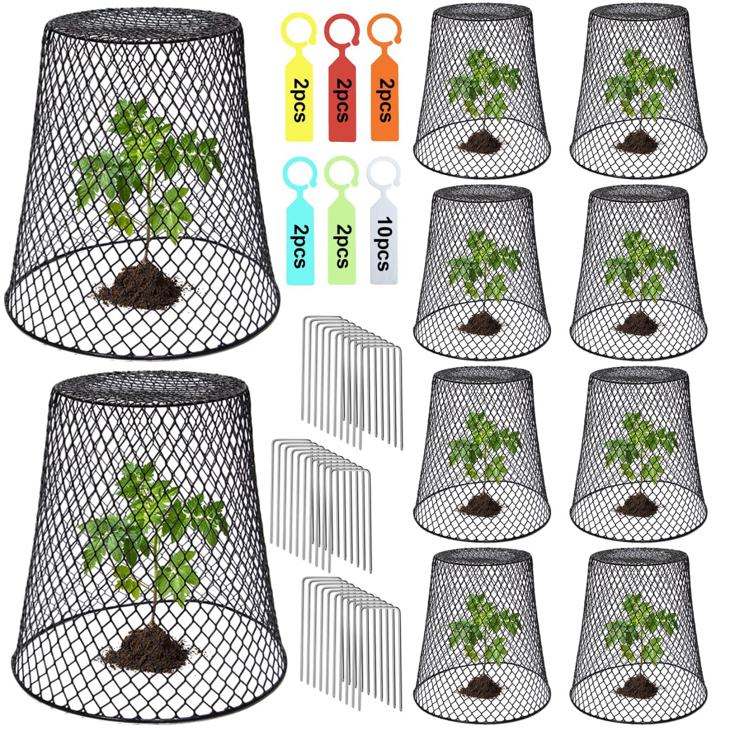 10 Pack 9.13" x 9.13" Heavy Duty Chicken Wire Plant Cloche, Garden Metal Mesh Plant Protector Cover, Animal Barrier to Keep Rabbits, Squirrels, Chickens, Birds Away from Garden Plants