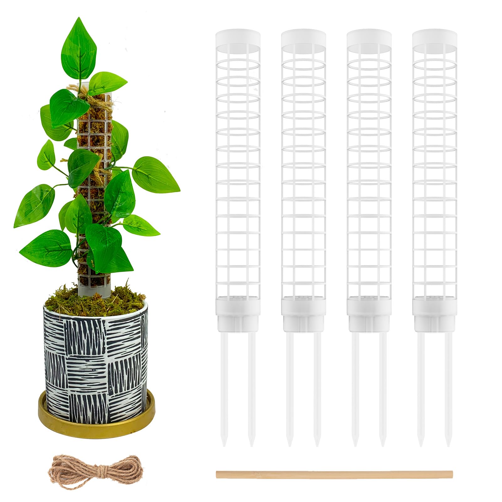 4 Pack Small Stackable Moss Pole, White Refillable Plastic Plant Support with Large Mesh Design, Climbing Plant Moss Pole for Monstera