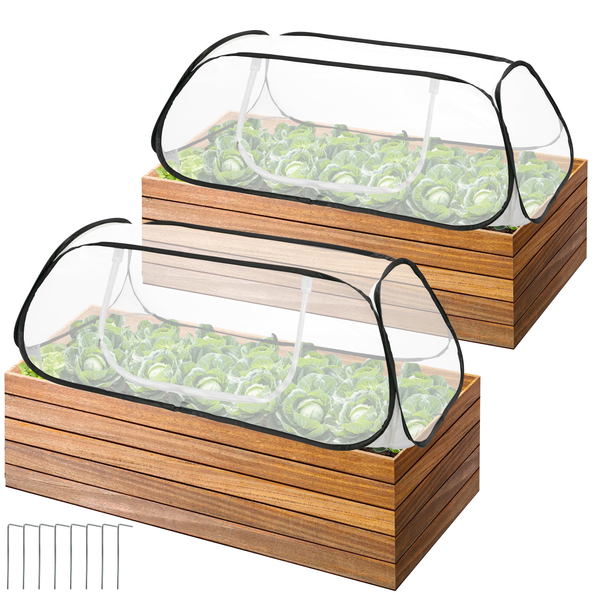 2 Pcs Pop Up Garden Row Plant Cover, 46"×22"×16" Mesh Plant Protector Cage, Insect & Bird Barrier with Stakes, Outdoor Protection for Seedlings, Vegetables and Fruits