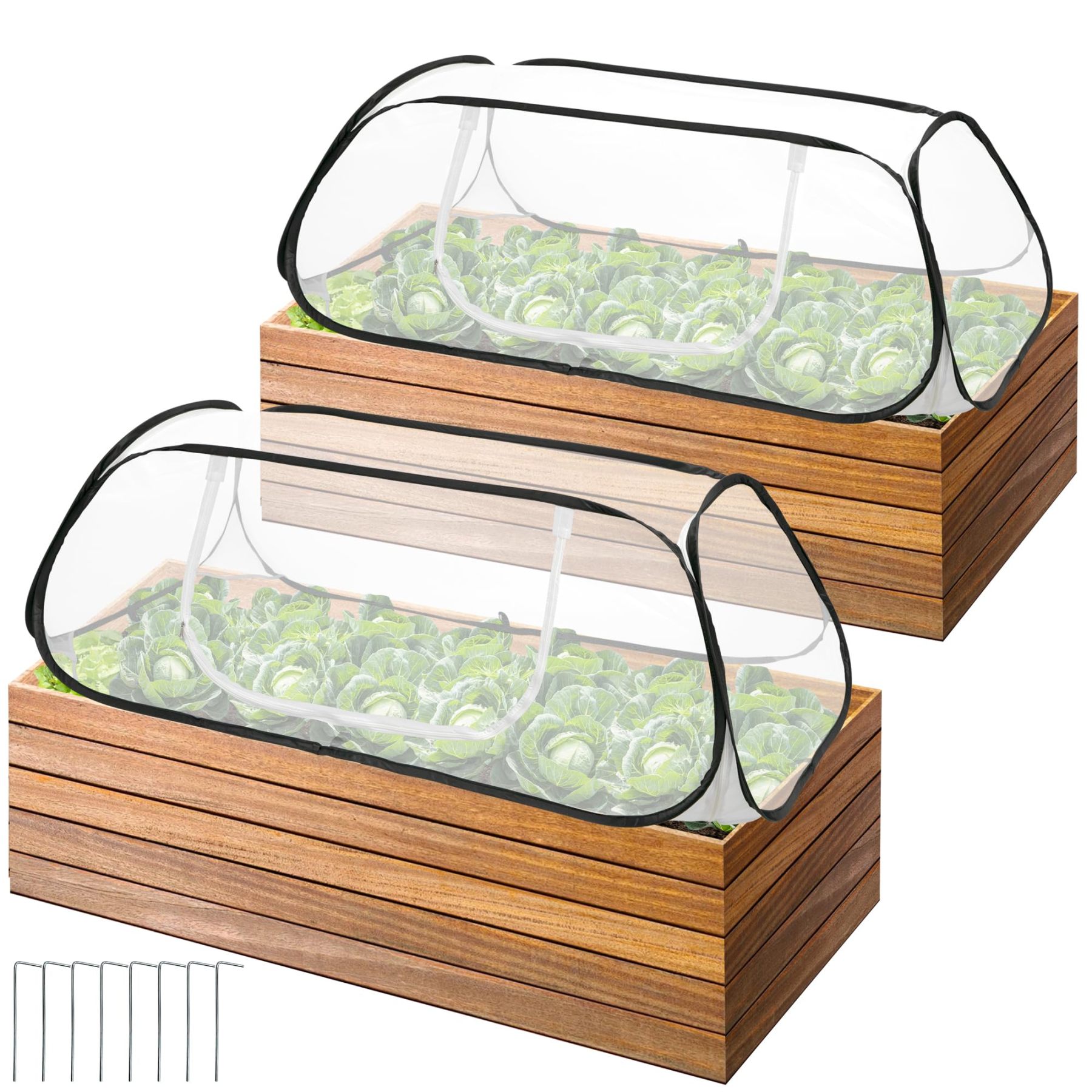 2 Pcs Pop Up Garden Row Plant Cover, 46"×22"×16" Mesh Plant Protector Cage, Insect & Bird Barrier with Stakes, Outdoor Protection for Seedlings, Vegetables and Fruits