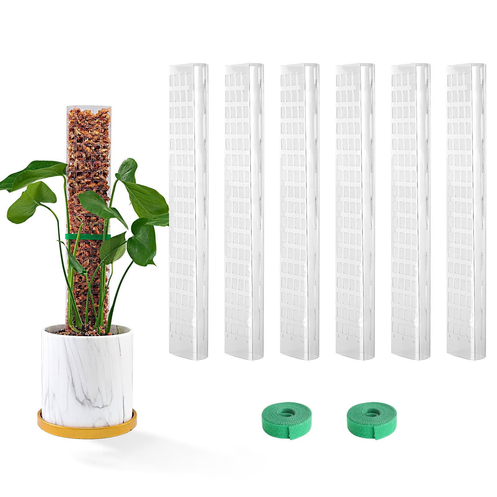 6 Pcs 15 Inch Plastic Moss Poles, Fillable Plant Support for Climbing Plants, Indoor Moss Pole Stakes for Monstera, Compatible with Sphagnum Moss