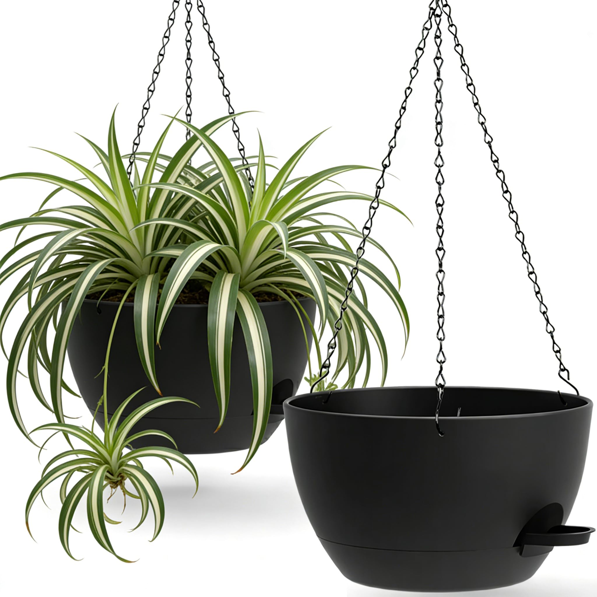 2 Pack 13 Inch Large Self Watering Hanging Planters, Plastic Hanging Plant Pots with Removable 50 Oz Water Reservoir, Indoor Outdoor Hanging Basket for Window, Porch, Garden, Balcony
