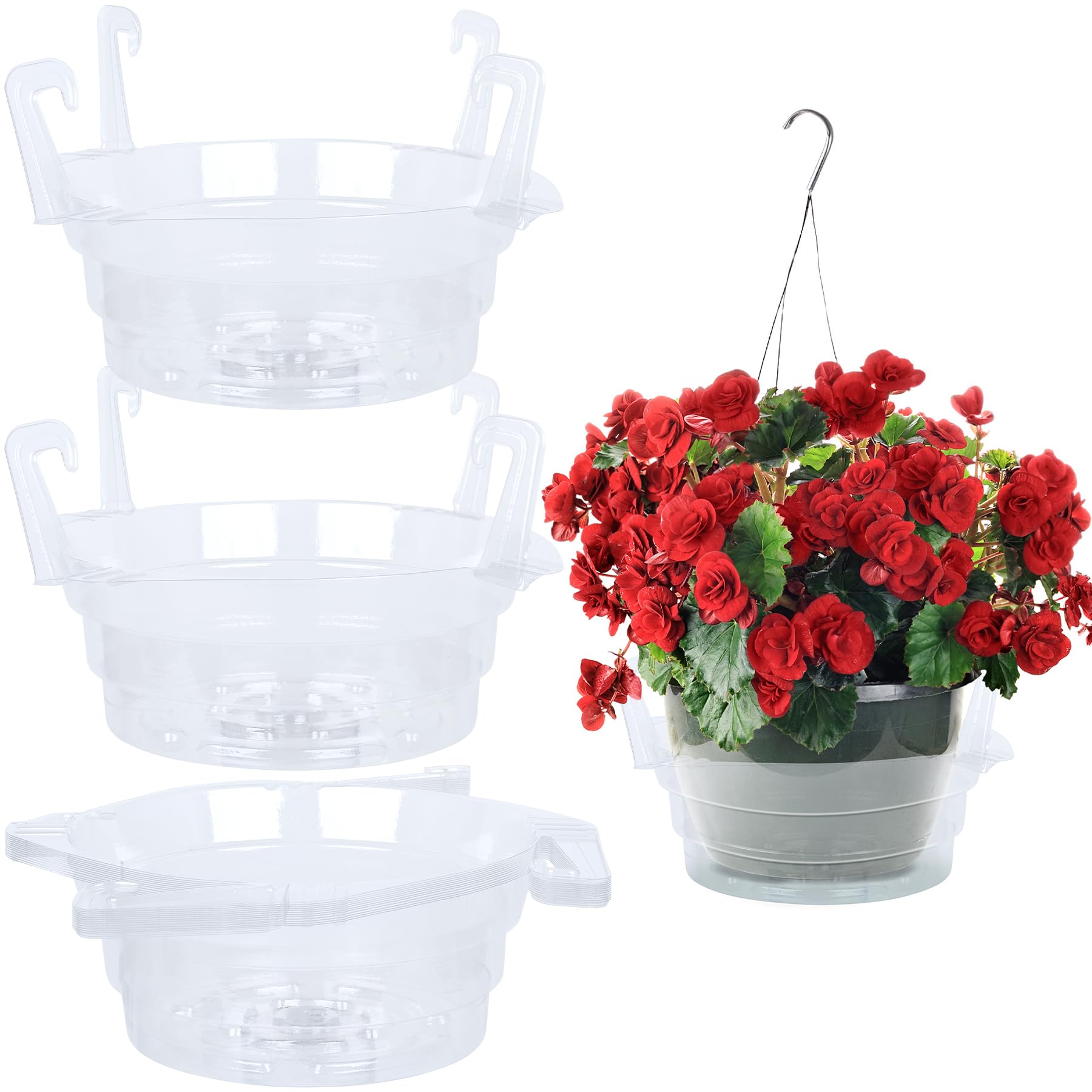 15 Pcs 10 Inch Clear Hanging Basket Water Catcher, Round Plastic Plant Drip Tray Saucer Liner, Indoor Outdoor Hanging Flower Pot Drip Pan for Plants