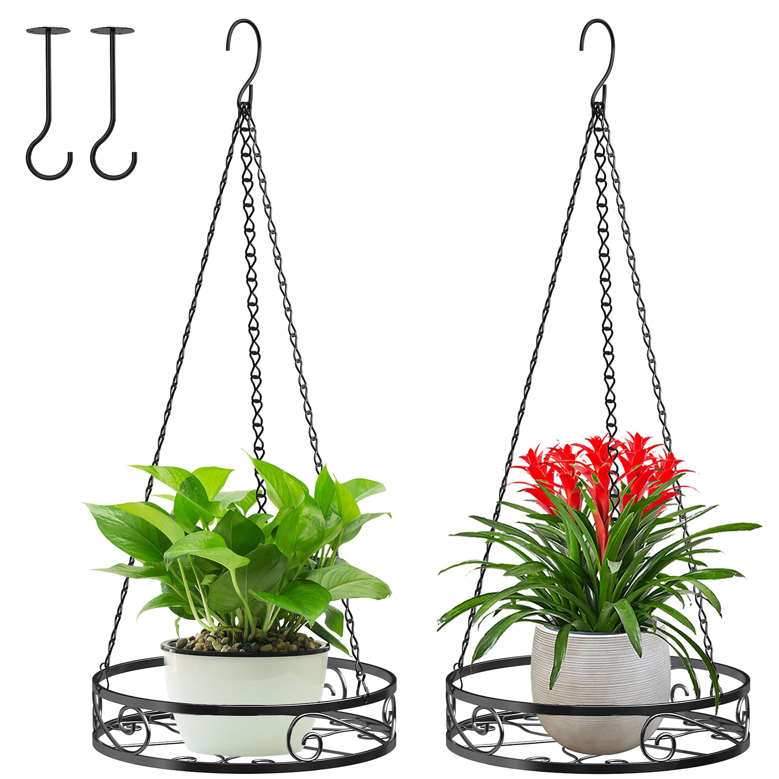 2-Pack Heavy Duty Metal Hanging Planters for Indoor Plants, Aesthetic Plant Hanger with 3 Chains & Hooks, Instant Gardening Decor