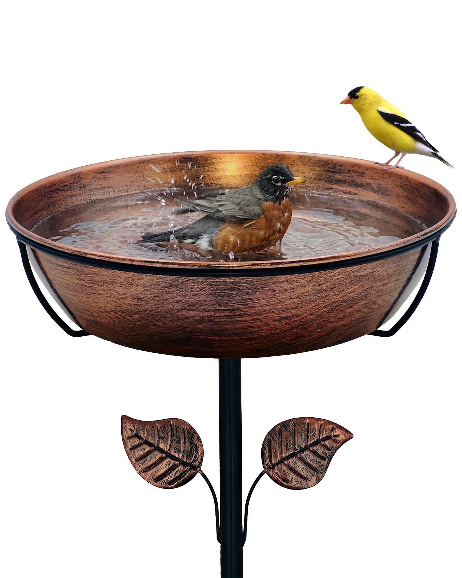 13" Dia 3" Deep Metal Bird Bath for Outdoors, Removable Bowl with Stable Upgrades Stake, 1.4 Gallon Easy Clean Birdbath for Garden Yard Lawn Decoration
