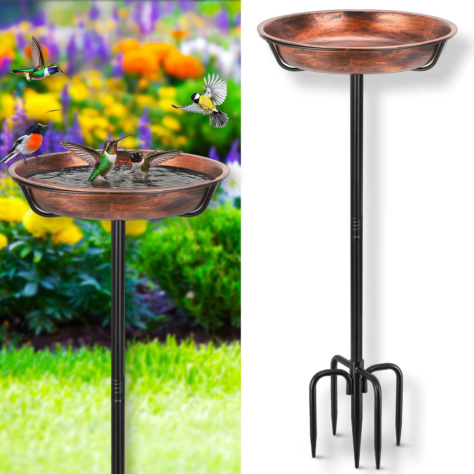 12 Inch Dia Heavy Duty Metal Bird Bath for Outdoors, Garden Bird Bath Bowl Bird Feeder with 5-Pronged Stable Base