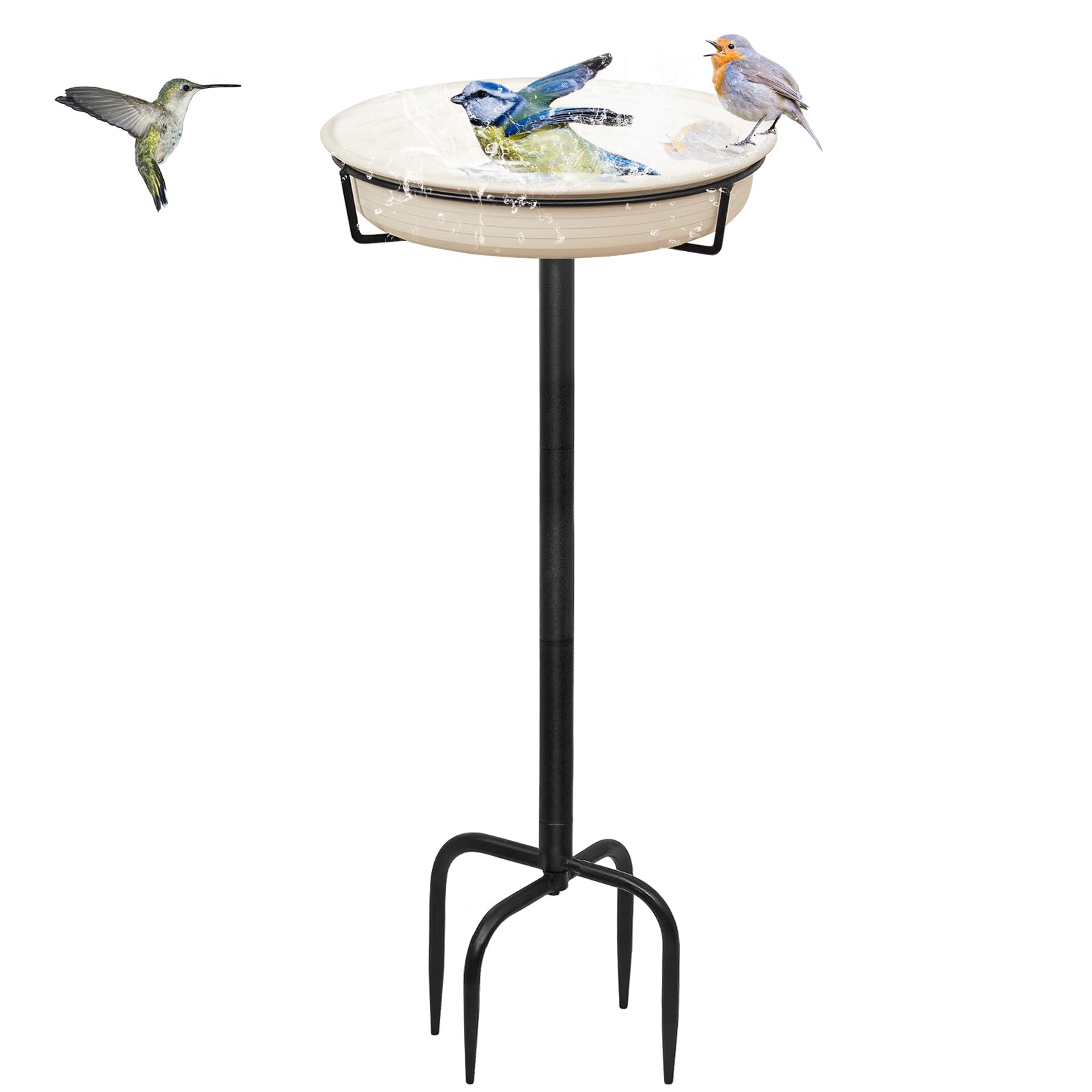 35.5in Heavy Duty Detachable Bird Bath, Metal Stake Stand Bird Bath Bowl Feeder with 4 Spiky Feet for Outdoor Garden Yard