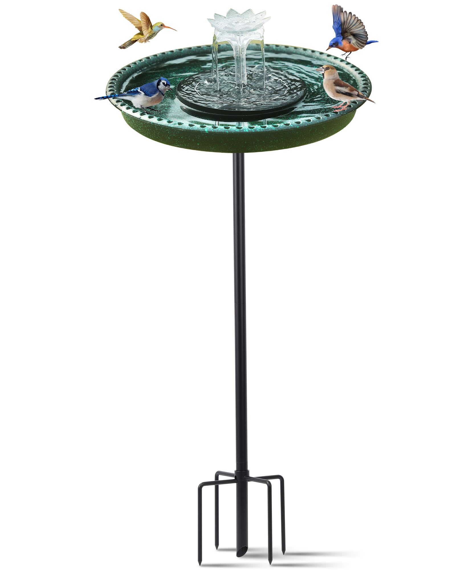 Solar Powered Bird Bath Fountain for Hummingbirds, Plastic Outdoor Birdbath with 5-Prong Base Stake, Stylish Stable Design for Lawn Patio Yard Garden