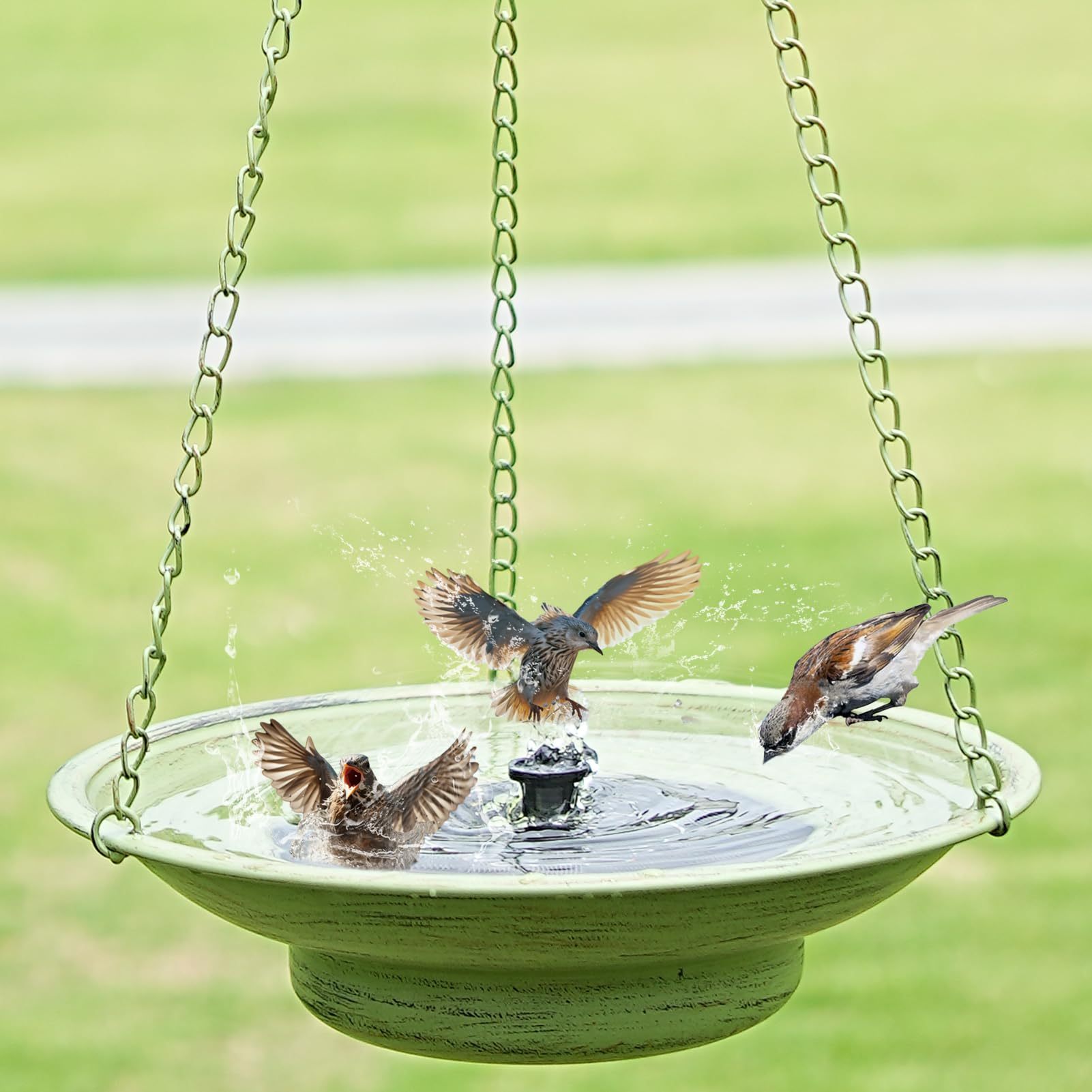 Solar Fountain Hanging Bird Bath, 30" Height × 12.4" Width Metal Bird Bubbler, Outdoor Garden Patio Decorative Bird Bath Bowl