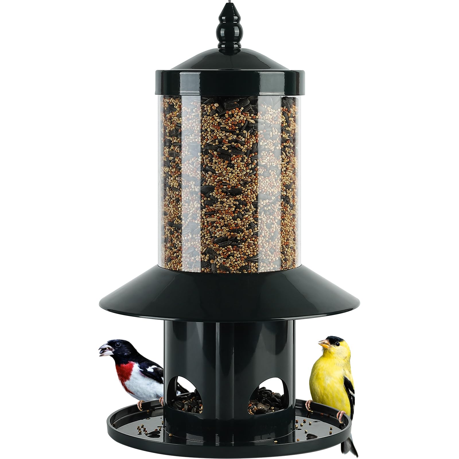Squirrel Proof Bird Feeder, 360° Feeding Perch Tray, Outdoor Hanging Wild Bird Seed Feeder, Dark Green