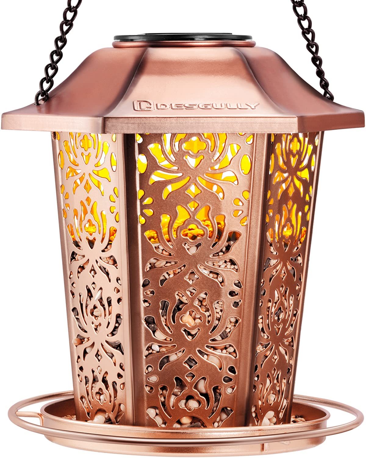 Solar Bird Feeders for Outdoors Hanging, Premium Metal Wild Bird Feeder, Chew-Proof Weatherproof Hanging Bird Feeder for Garden Decor