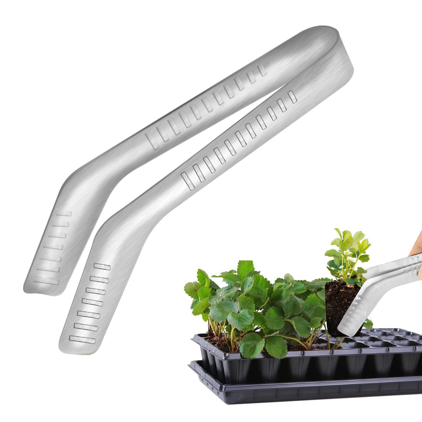 Seedling Transplant Tongs, Stainless Steel Seedling Transplanter Tool with Anti-Slip Tips, Root-Friendly Seedling Remover for Garden Planting