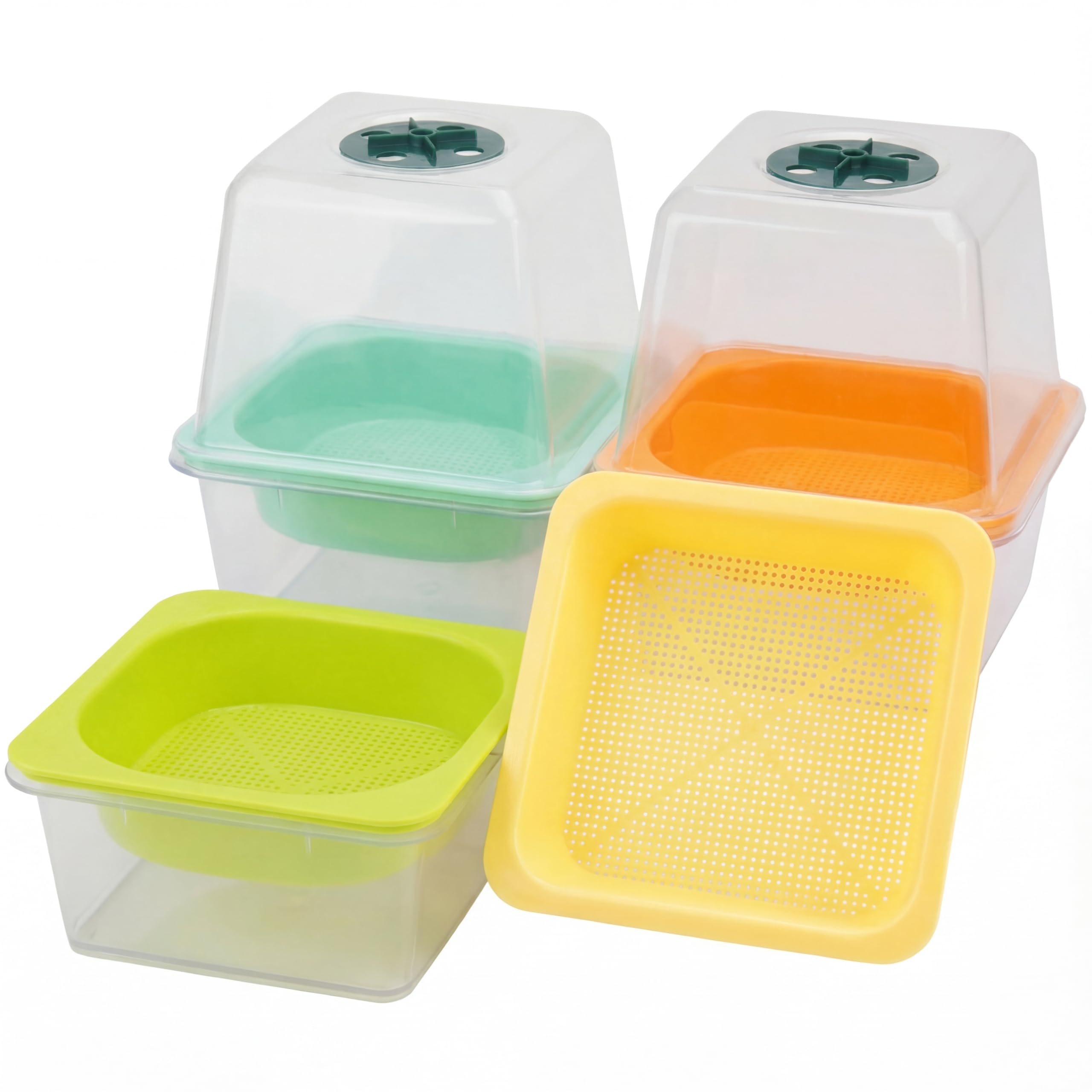 5" x 5" Microgreen Growing Trays with Humidity Dome, 4 Pack BPA Free Sprouting Trays, 1.2mm Small Mesh Holes for Broccoli, Alfalfa, Radish and Clover Seeds
