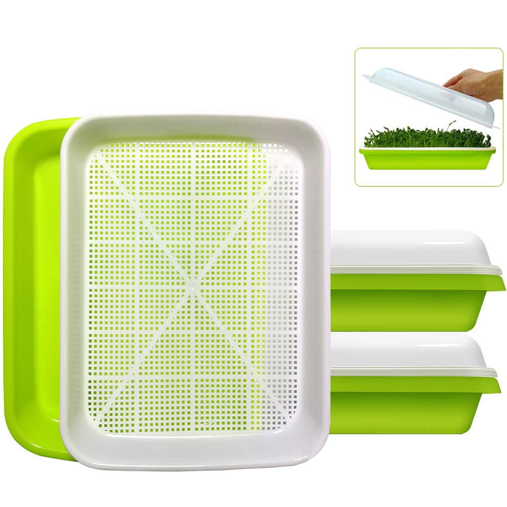 2 Pack Seed Sprouter Tray with Humidity Lid, BPA-Free Soil-Free Sprouting Kit, Large Capacity Microgreens Germination Tray for Wheatgrass, Beans, Peas, Cat Grass