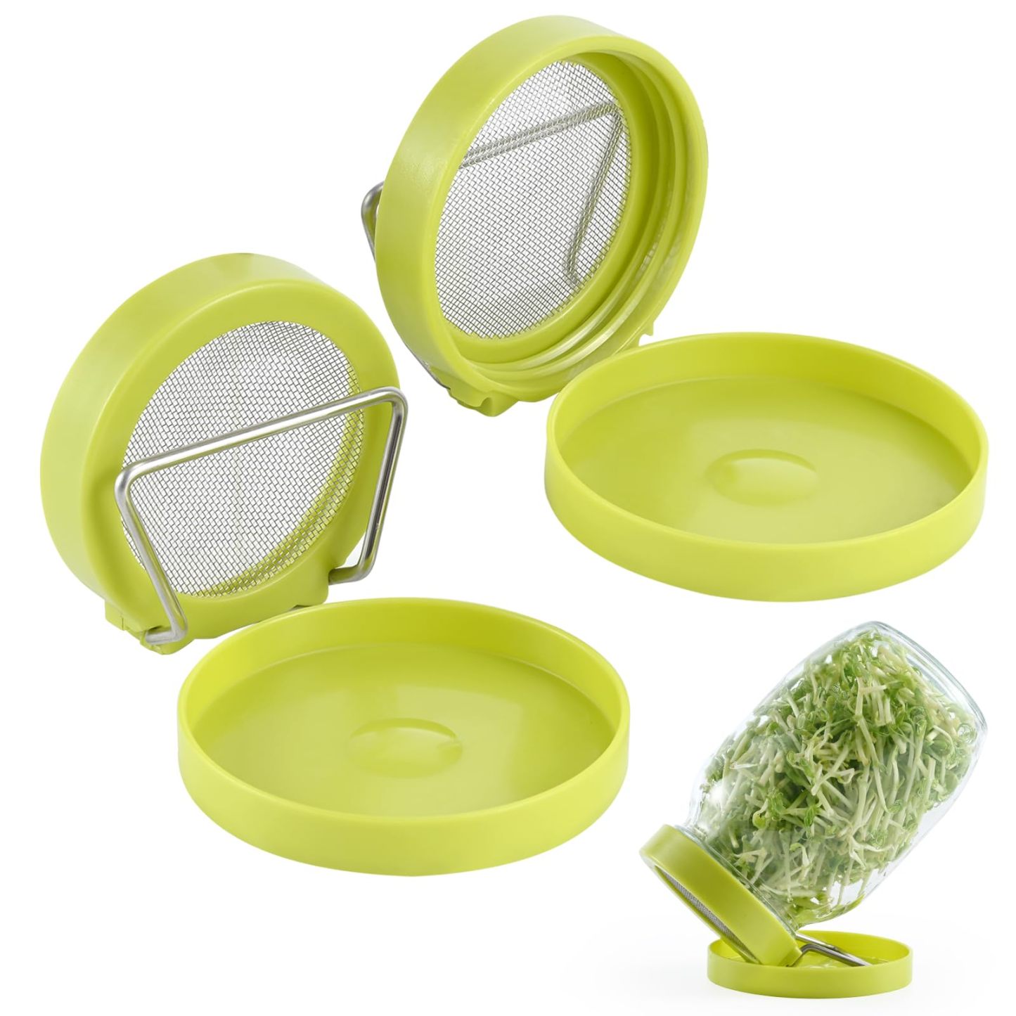 2 Pack Wide Mouth Jar Seed Sprouting Kit, 316 Stainless Steel Mesh Germination Lid with BPA-Free Drip Tray & Tilted Design, Ideal for Bean Sprouts, Broccoli, Alfalfa & Microgreens