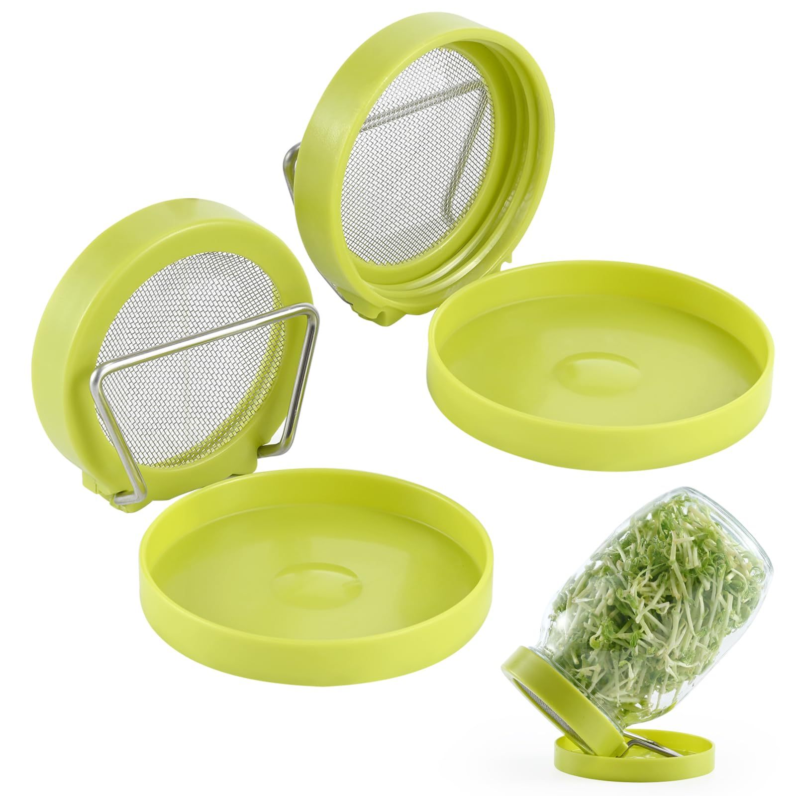 2 Pack Wide Mouth Jar Seed Sprouting Kit, 316 Stainless Steel Mesh Germination Lid with BPA-Free Drip Tray & Tilted Design, Ideal for Bean Sprouts, Broccoli, Alfalfa & Microgreens