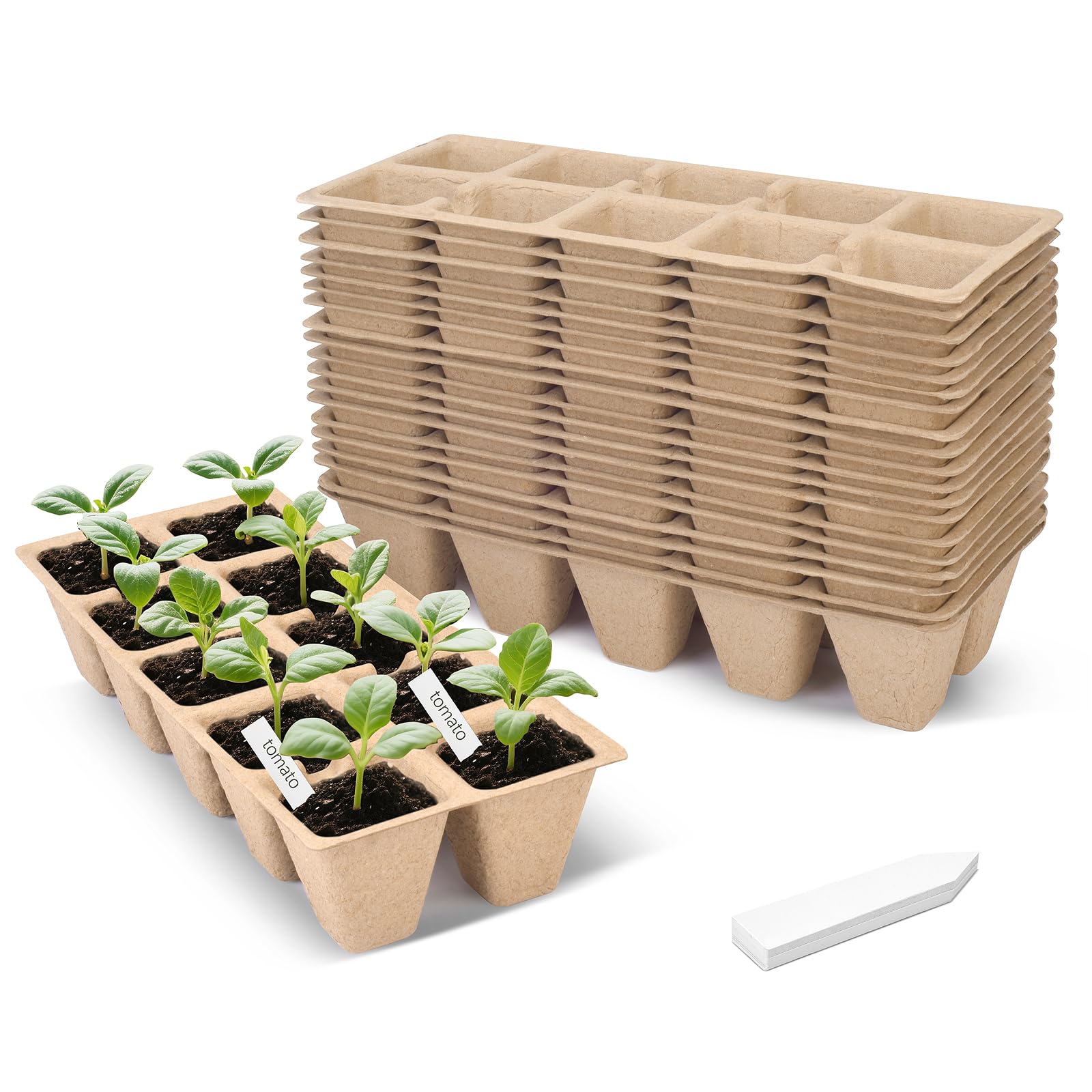 200 Cells Peat Pot Seed Starter Trays 20 Sets, Biodegradable Germination Growing Trays with Markers for Seedlings Cultivation