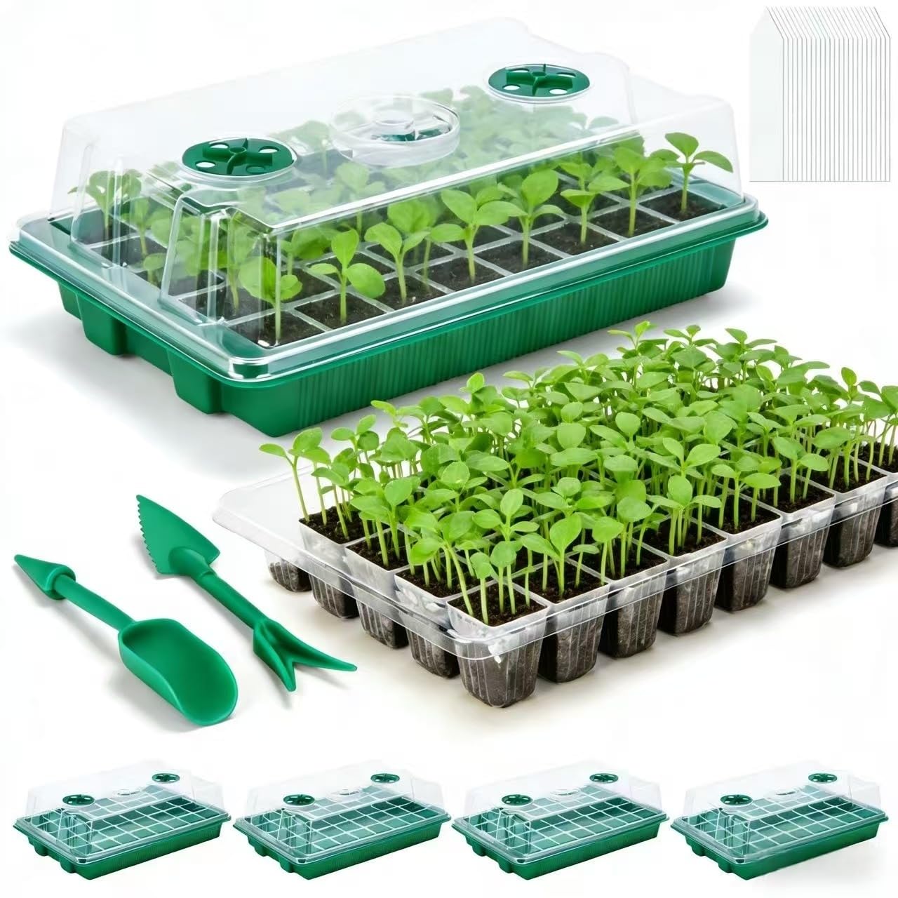 5 Pack Seed Starter Trays, 200 Cells Total Seed Starting Kit with Adjustable Humidity Dome, Mini Greenhouse Plant Germination Tray for Seedlings Growing