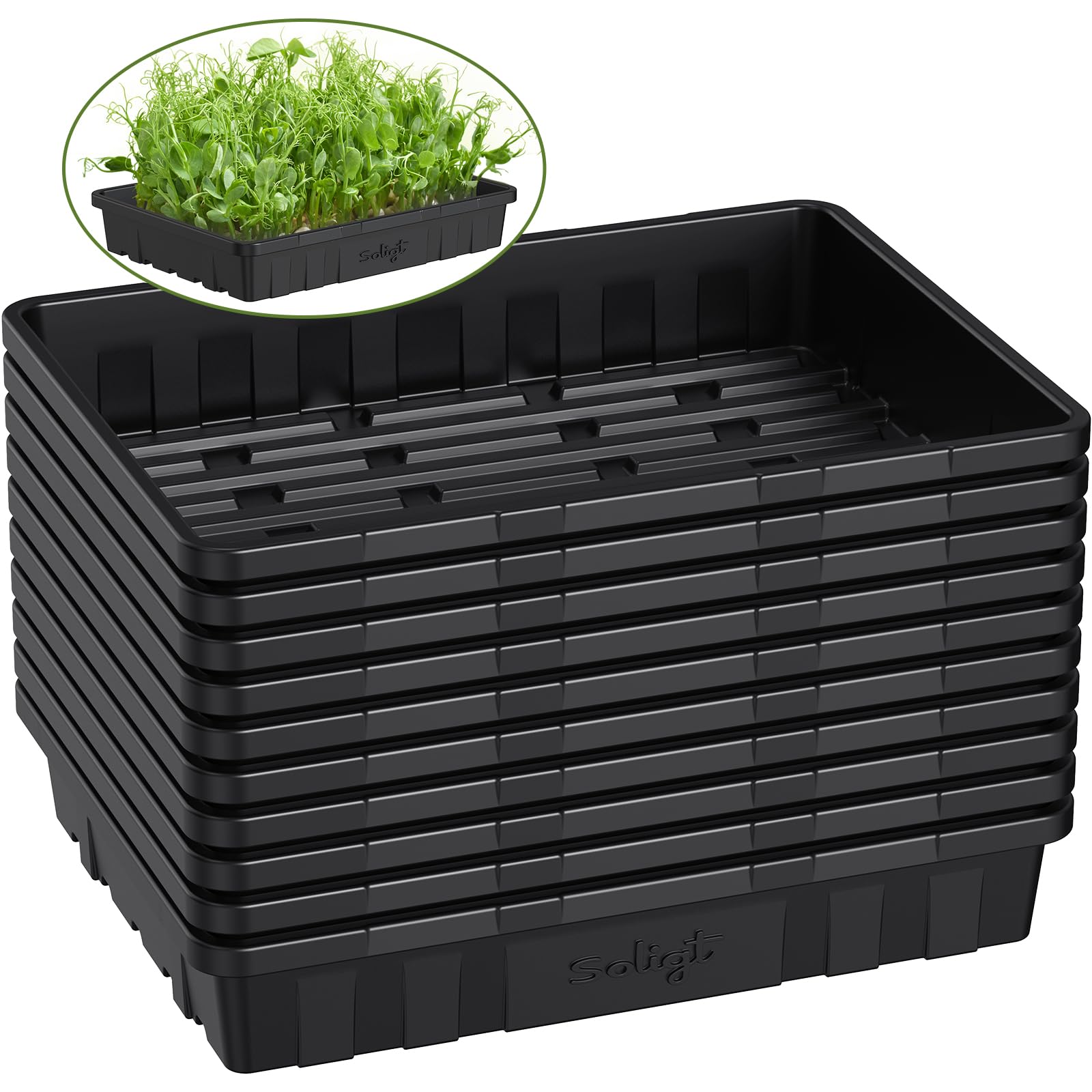 10 Pack Extra Thick Seed Starting Trays, Heavy Duty No Hole Microgreens Growing Trays, Leakproof Reusable Plant Germination Flats for Seedling Fodder Transplant 14×10.8×2.3 Inch