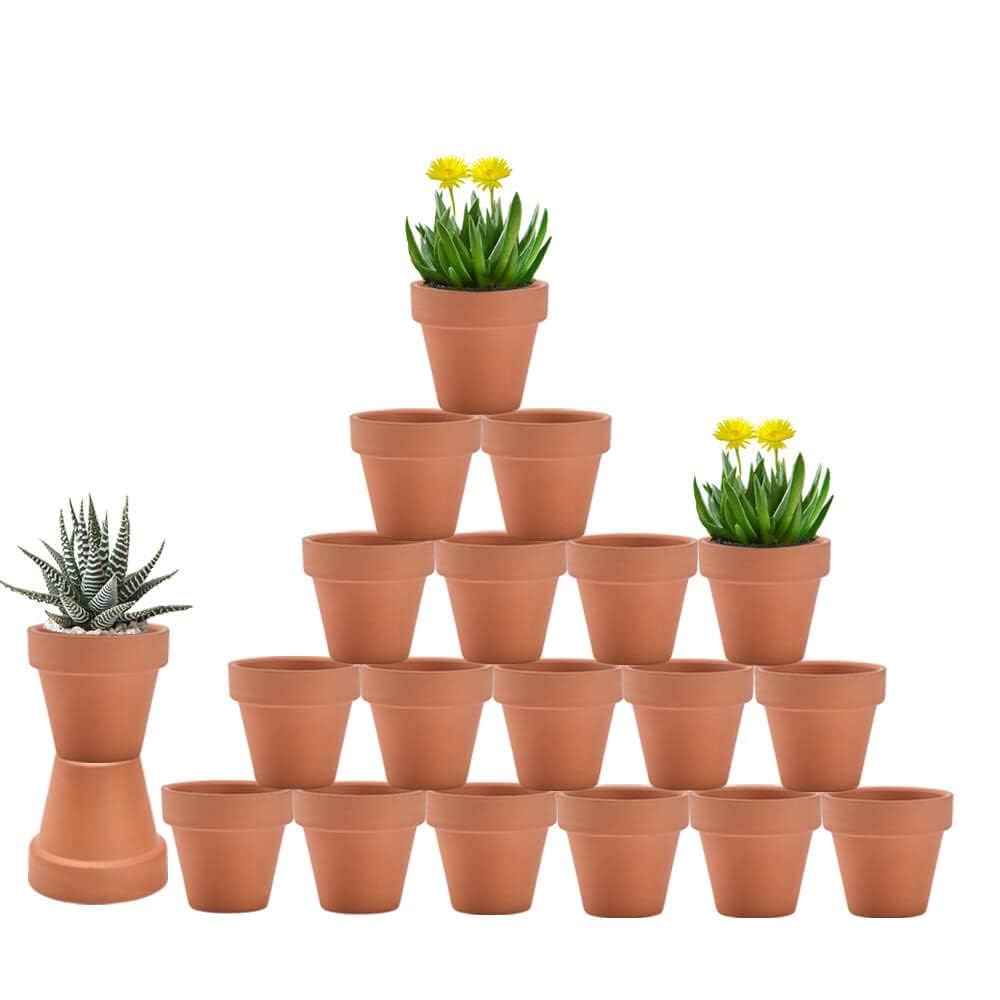20 Pack 3 Inch Terracotta Clay Pots with Drainage Holes, Small Flower Pots & Succulent Nursery Planters for Plants, Crafts and Wedding Favors