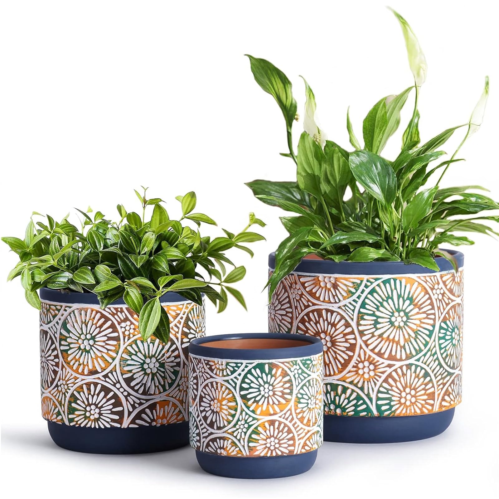 3Pcs Modern Ceramic Plant Pots Set with Drainage Holes, 5.7/4.7/3.5 Inch Gradient Size Flower Planters, Indoor Outdoor Decor Pot for Succulent Cactus Snake Plant Lily Bamboo