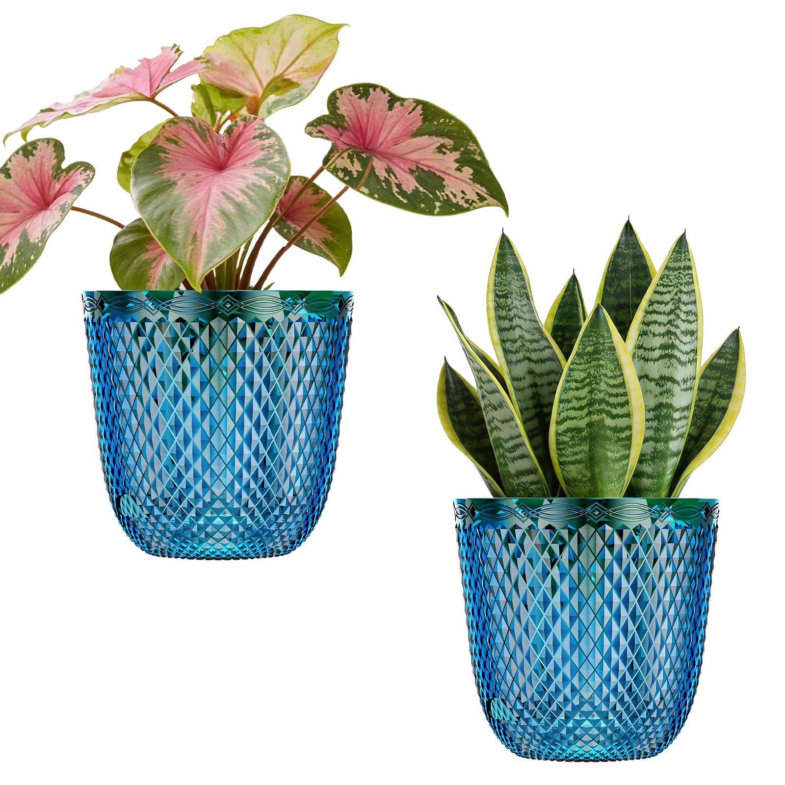 2 Pack Self Watering Plant Pots, 7.2 Inch Plastic Planters with Drainage Holes & Water Inlet Port, Modern Garden Flower Pots for Indoor Outdoor Plants