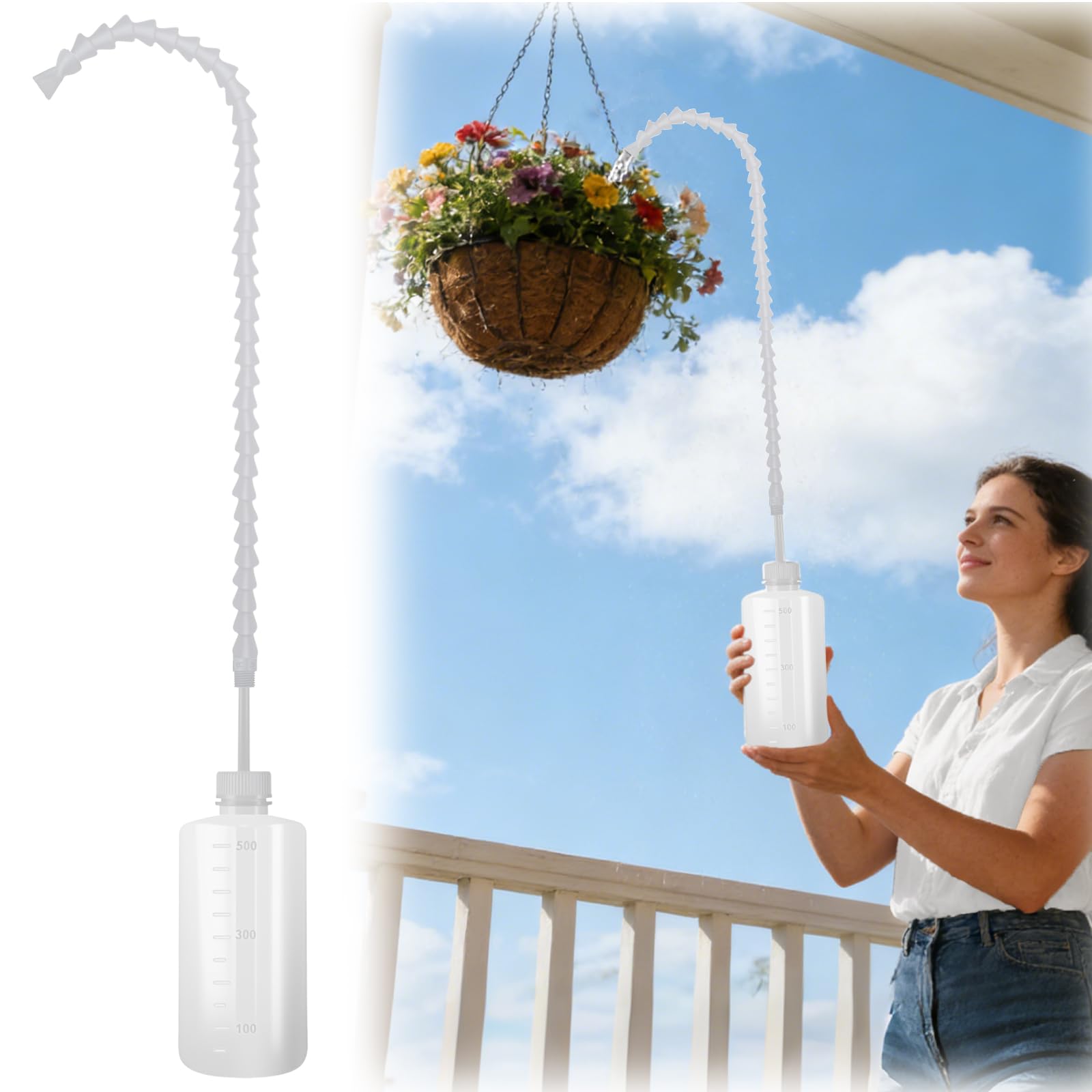 16.9oz/500ml Squeeze Watering Bottle, 19.6" Long Nozzle with Adjustable Angle for Hanging Plants