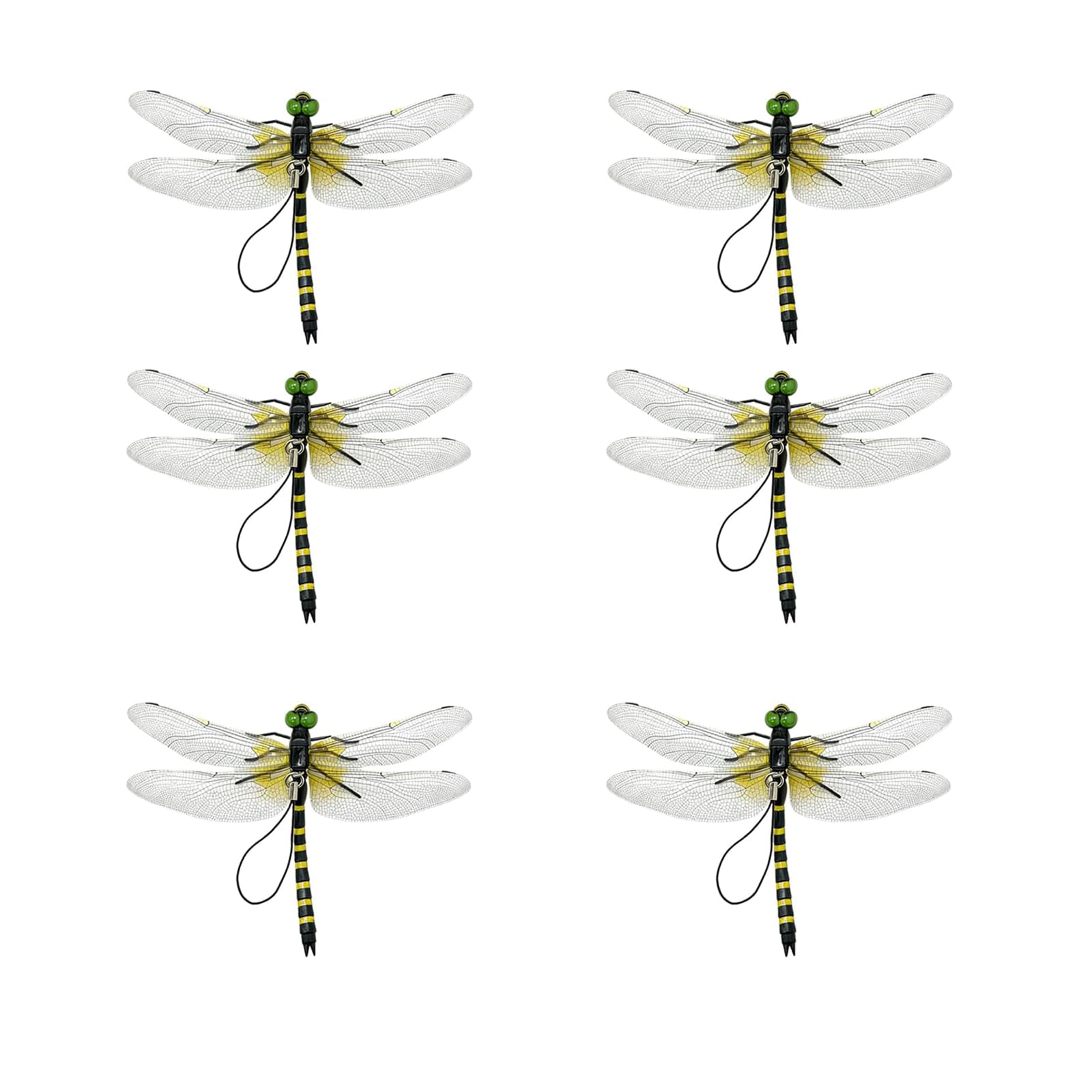 6 Pcs Lifelike Dragonfly Clips, Durable PVC Hanging Ornaments, Multipurpose Decor for Garden, Hat, Backpack, Tent & Outdoor Gear for Hiking, Camping, Gardening