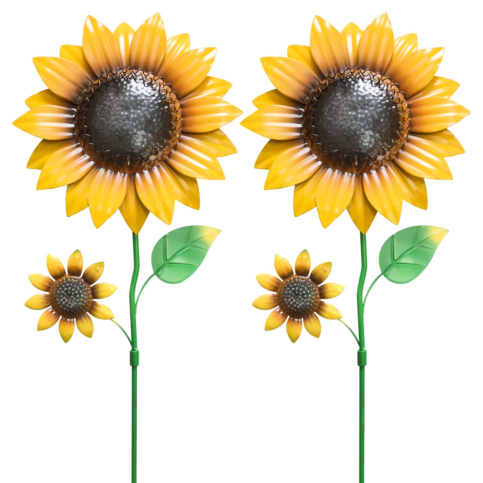 22.4" Metal Sunflower Garden Stakes, 2 Pcs Shaking Head Flower Ornaments, Spring Decor for Yard, Lawn and Patio