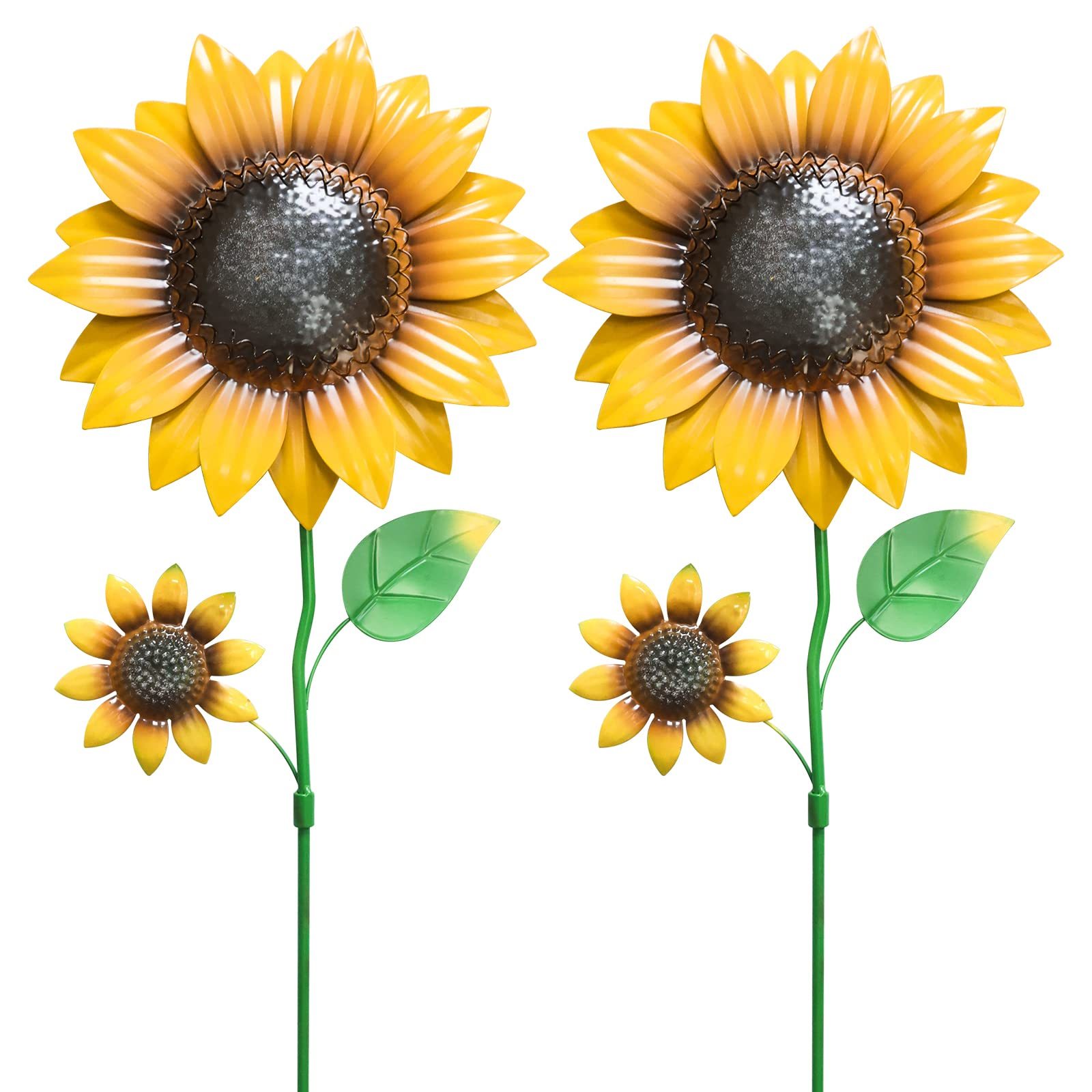 22.4" Metal Sunflower Garden Stakes, 2 Pcs Shaking Head Flower Ornaments, Spring Decor for Yard, Lawn and Patio