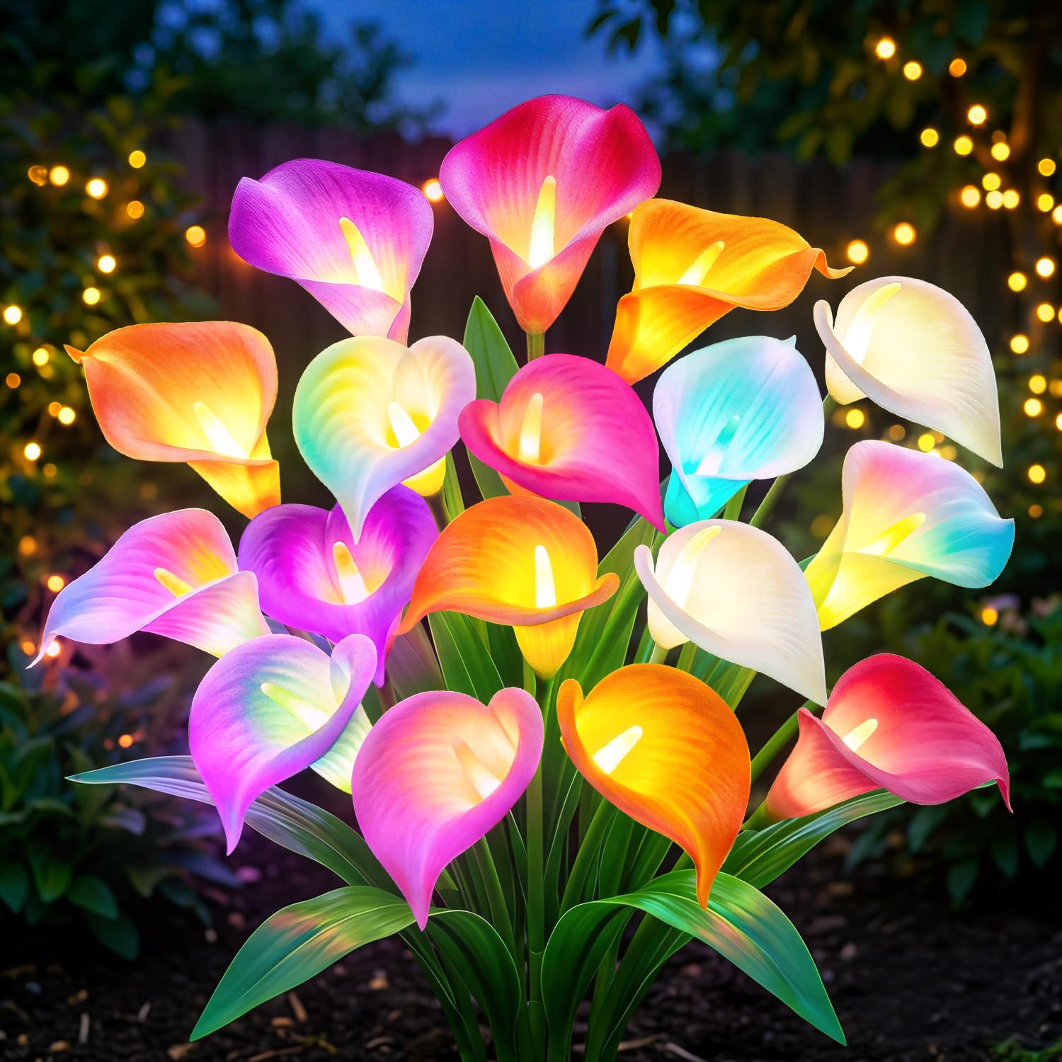 4 Pack Color Changing Solar Calla Lily Lights, 20 Flowers IP65 Waterproof Outdoor Garden Stake Lights, Decorative Yard Lawn Ornaments, Gift for Mom & Women