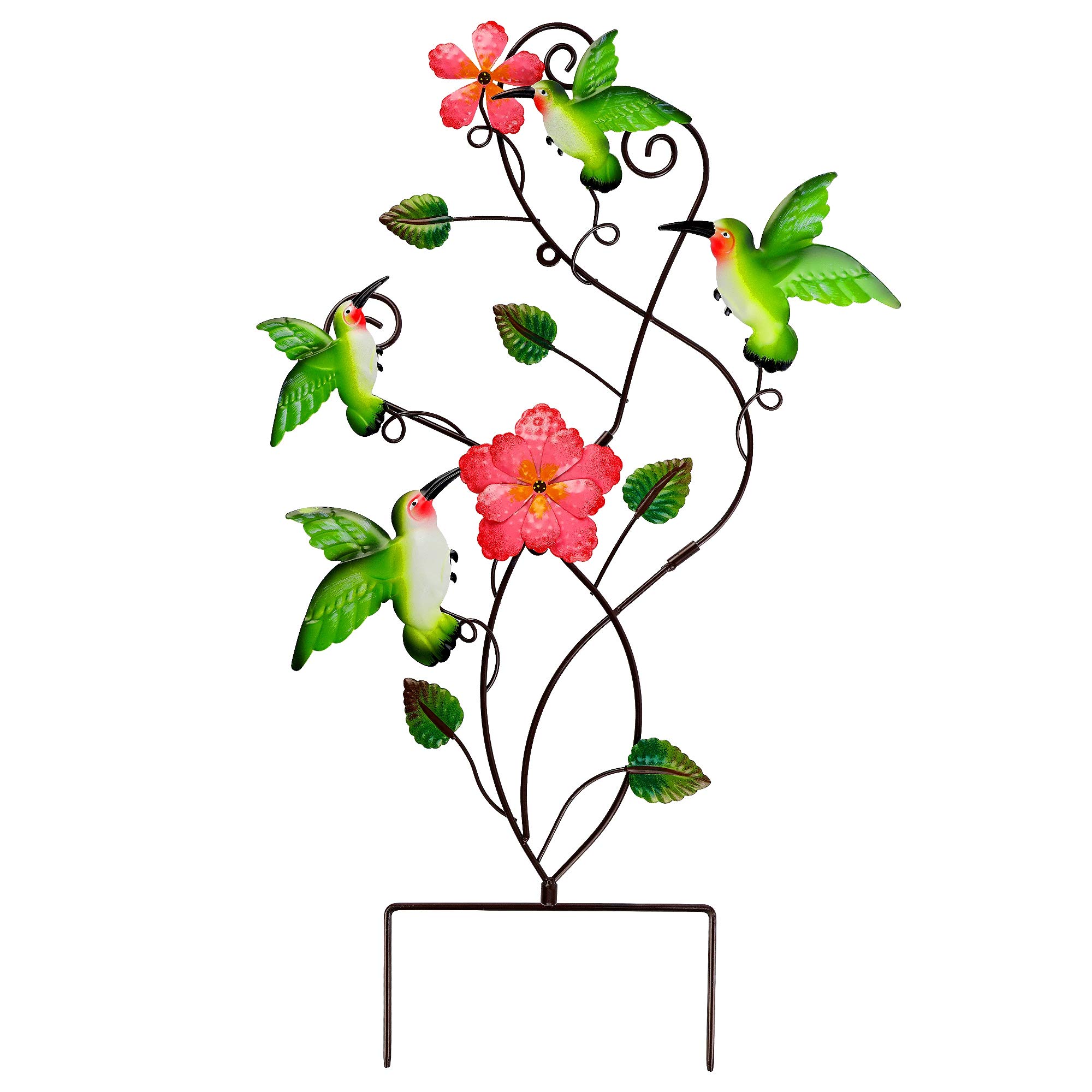 28 Inch Hummingbird & Flower Metal Garden Stake, Colorful Wall Art Ornaments, Spring Decor for Yard, Lawn, Pathway & Patio