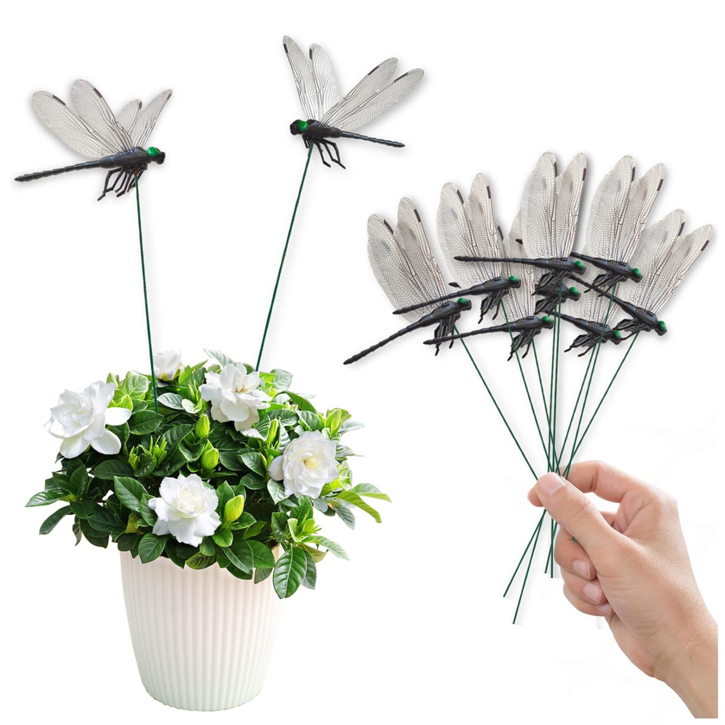 10 Pcs Lifelike 3D Dragonfly Garden Stakes, Large PVC Dragonfly Decor, Indoor Outdoor Ornaments for Yard, Balcony & Flower Pots