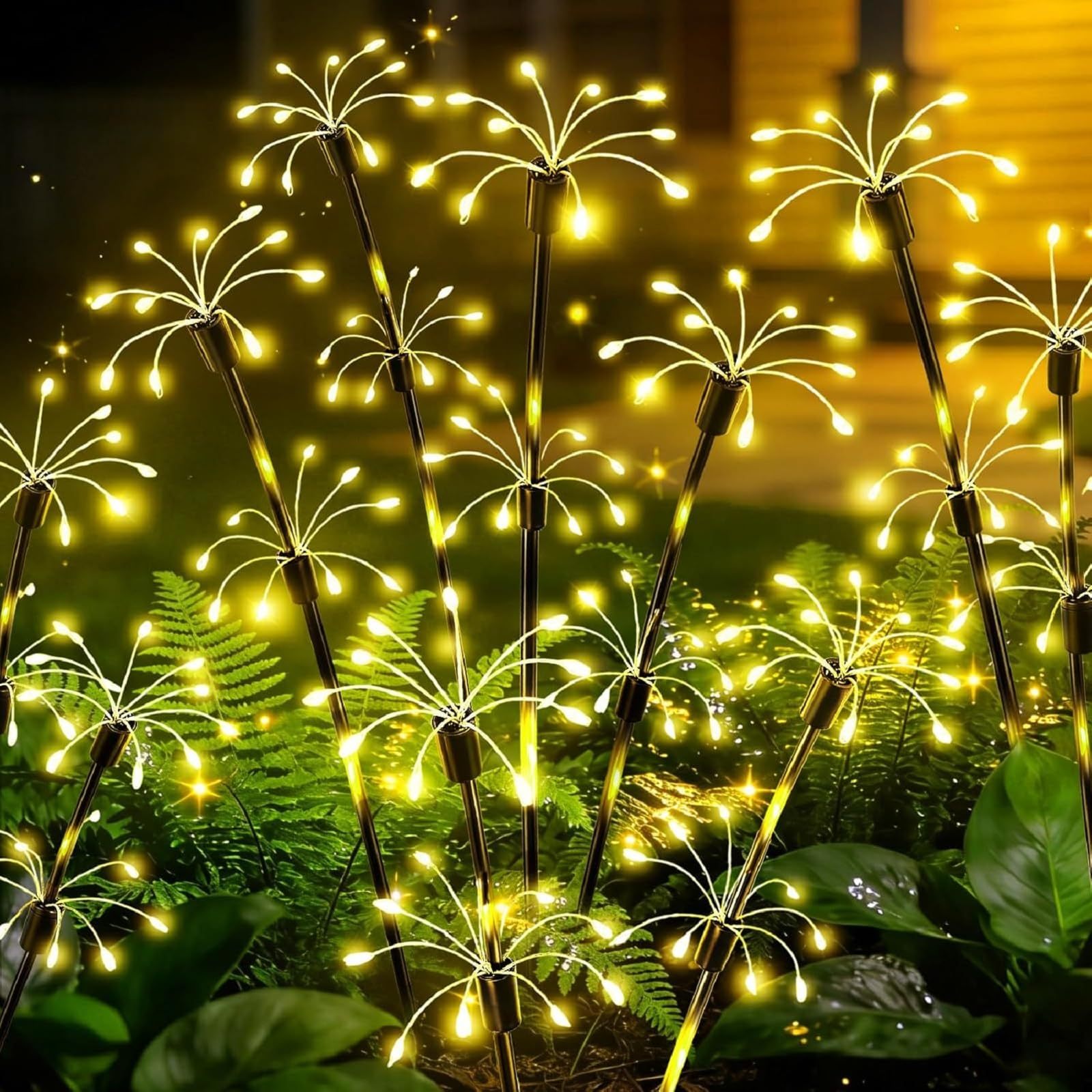 4 Pack Solar Firework Garden Lights, 2-Layer Swaying Starburst Fairy Lights, Waterproof Outdoor Decor for Yard Patio Pathway Lawn